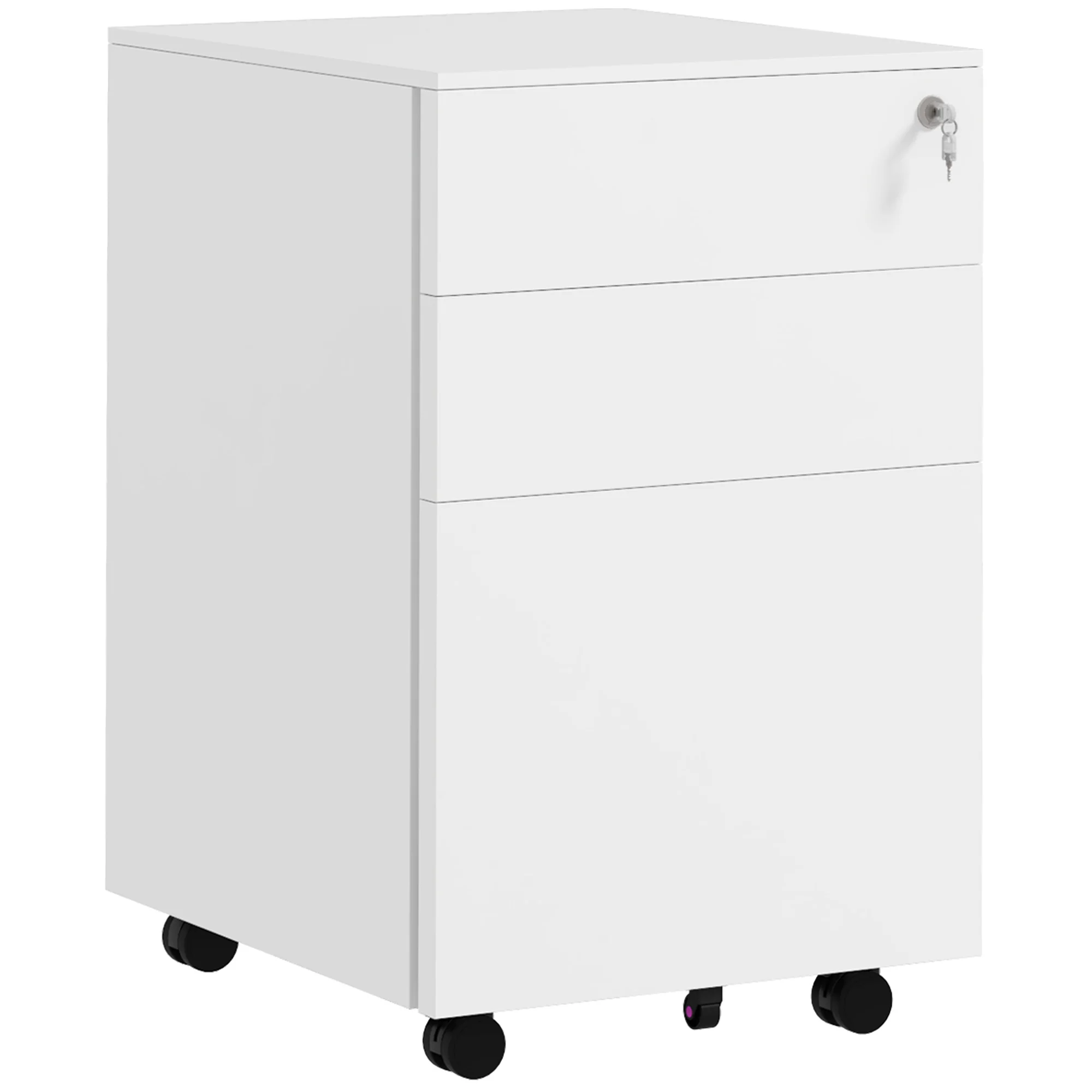 3-Drawer Mobile Filing Cabinet with Pencil Tray, Steel Lockable File Cabinet, White