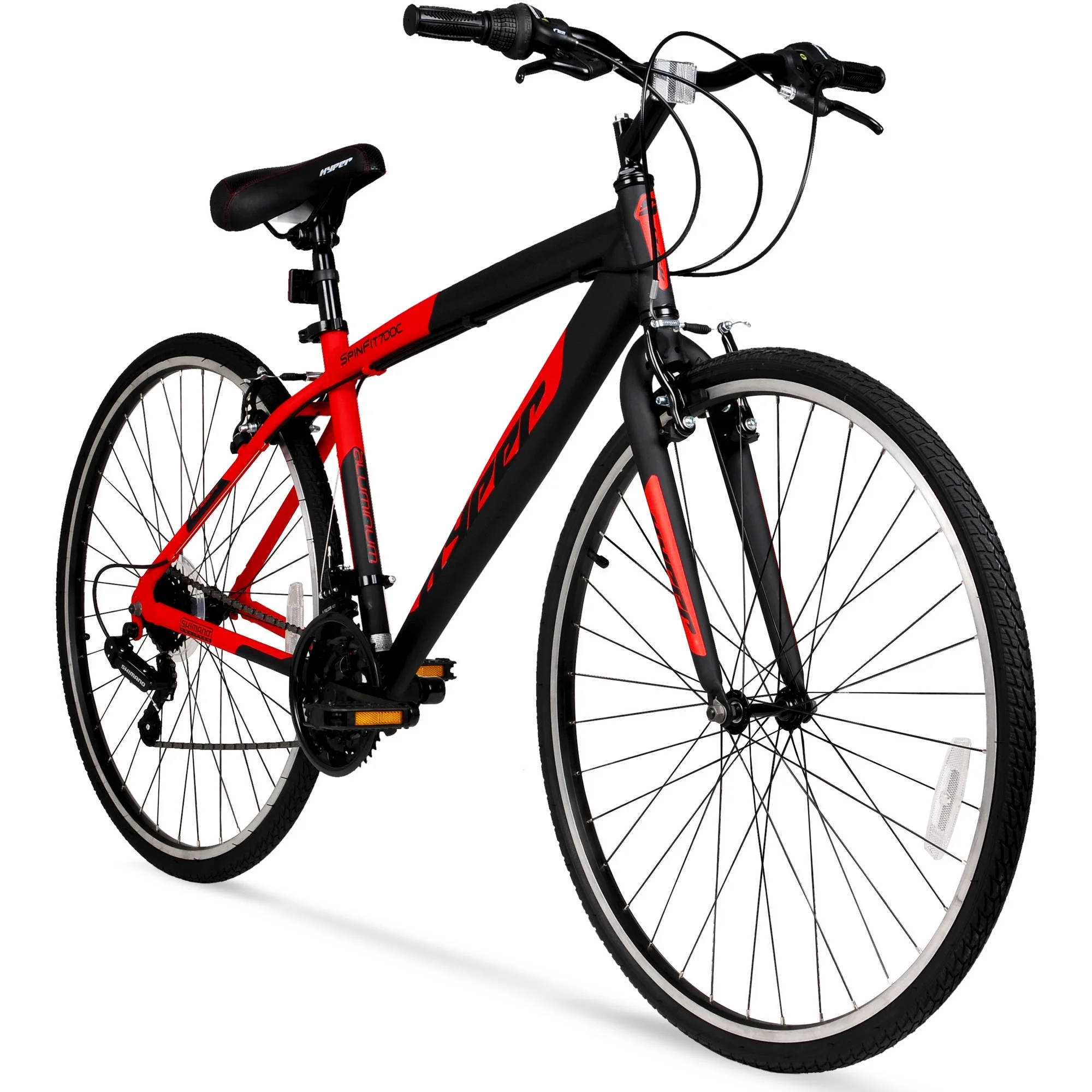 2026 Hyper Bicycle 700c Men's Spin Fit Hybrid Bike, Black and Red
