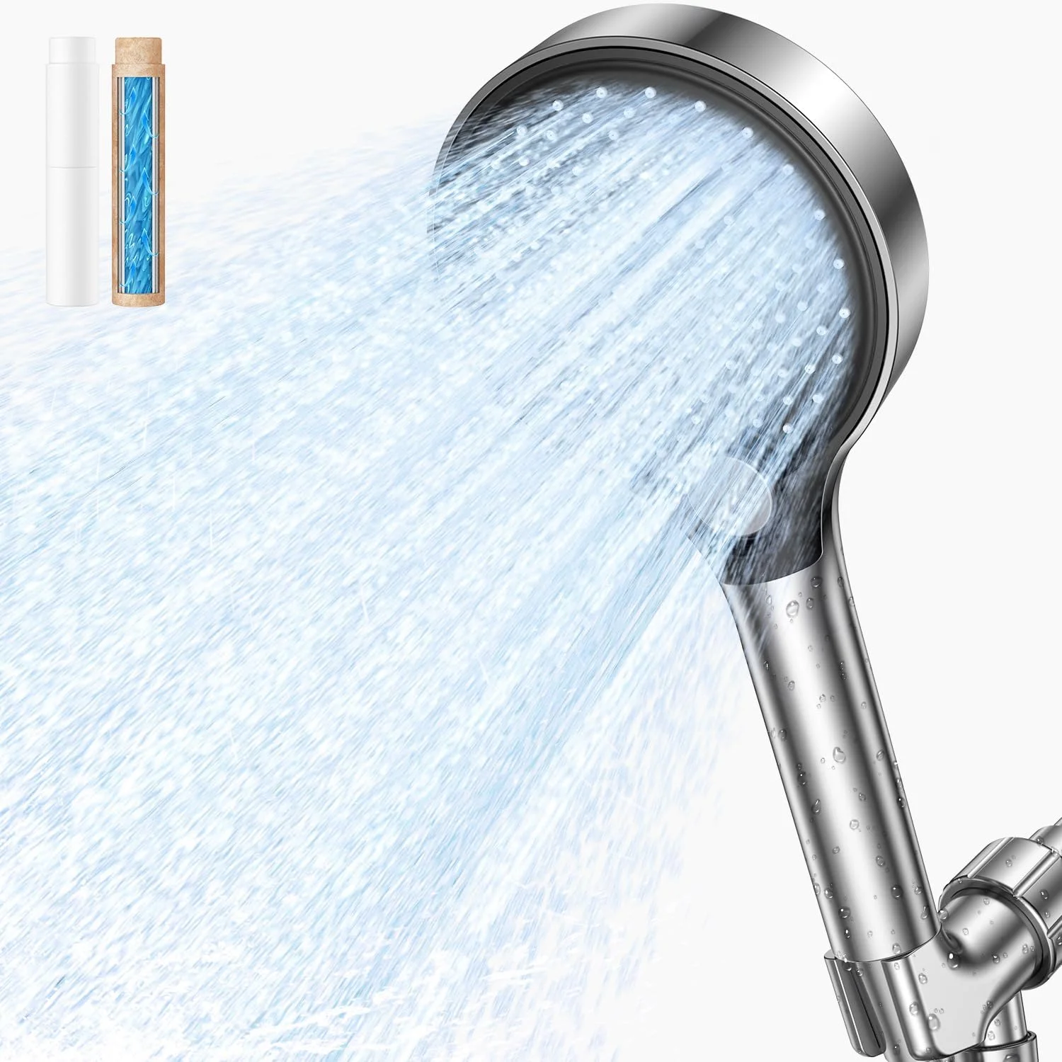Jomst Filtered Shower Head with Handheld High Pressure Showerhead Filter for Hard Water - 3 Spray Modes Adjustable Angle Shower Head Water Softener Removable Filtering Showerhead with Hose