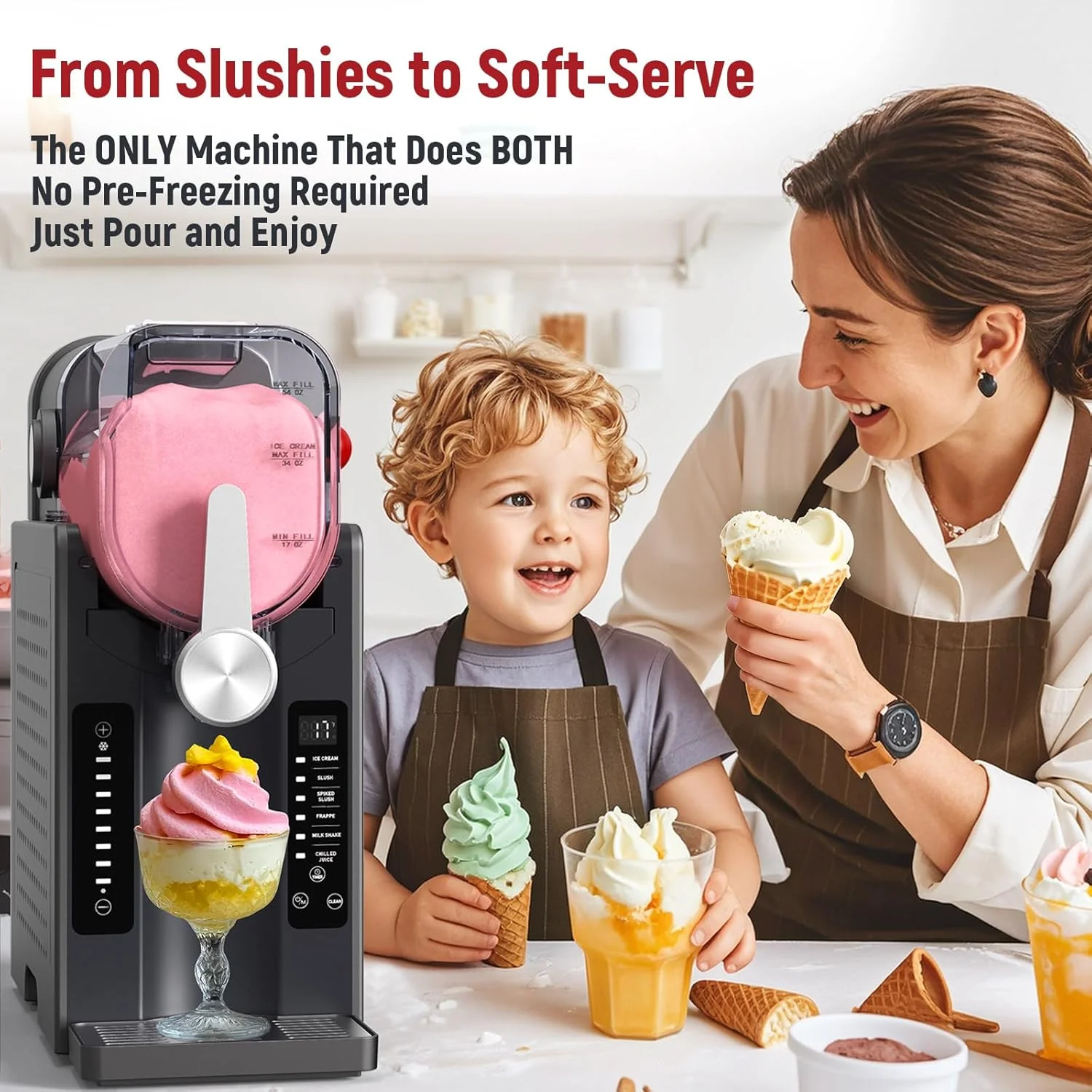 2026 Slushie Machine: No Ice Needed All-in-One Slushy Maker for Home, Real-Time Temp Display, Auto-Clean, 6 Preset | Frozen Margaritas, Cocktails, Frappés, Ice Cream, Smoothies, Milkshakes,Summer Parties