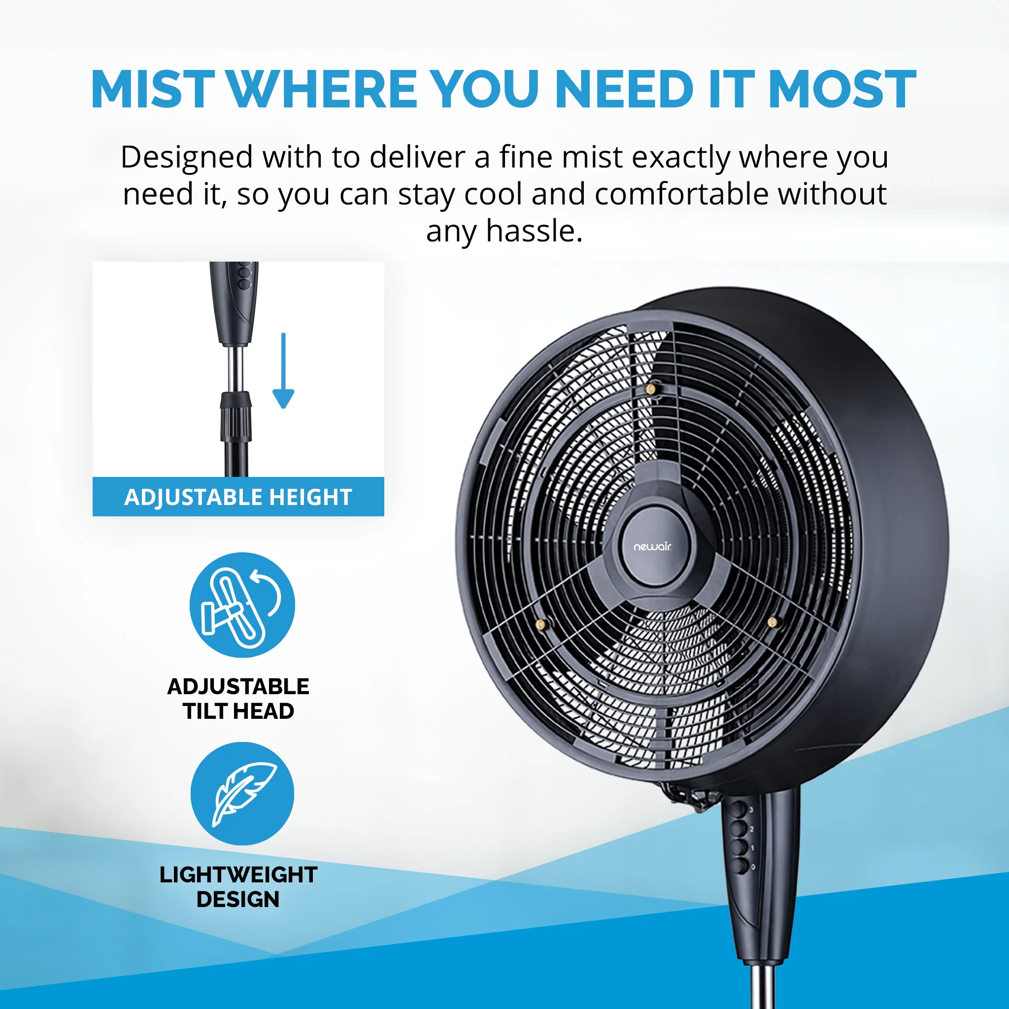 2026 Newair® Outdoor Misting and Pedestal Fan - 1,600-CFM