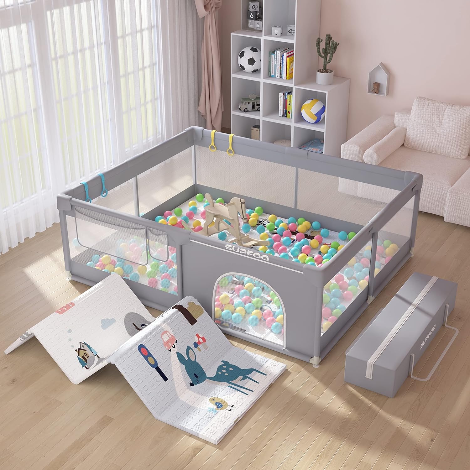 SUPFOO Extra Large Baby Playpen with Mat 71