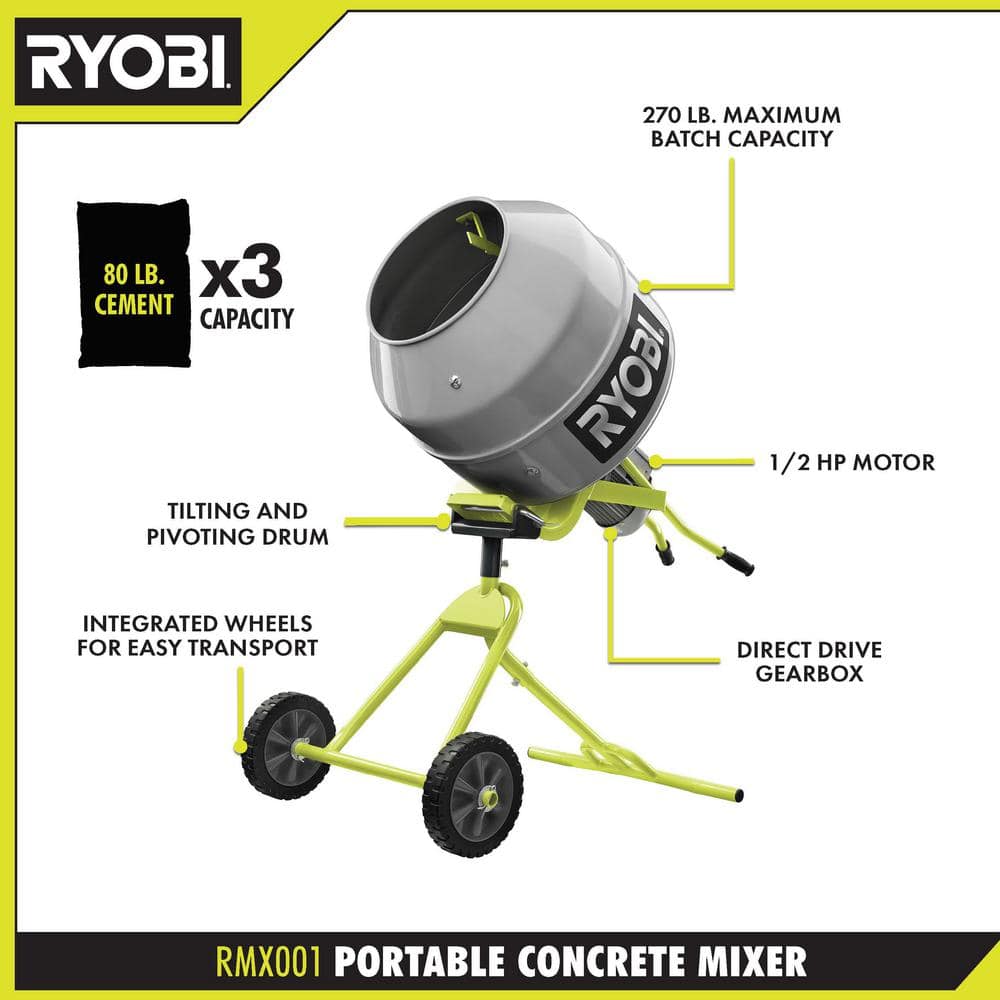 2026 RYOBI 5.0 cu. ft. Portable Concrete Mixer RMX001