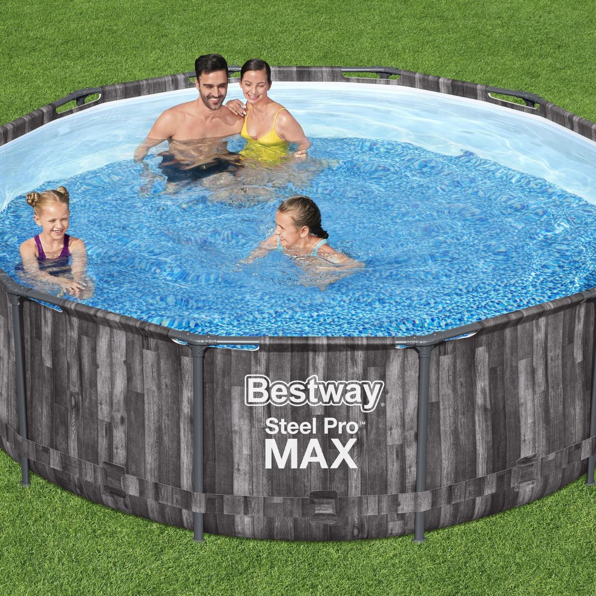 12ft x 39.5in Wood Print Round Steel Pro Max Above Ground Pool Set