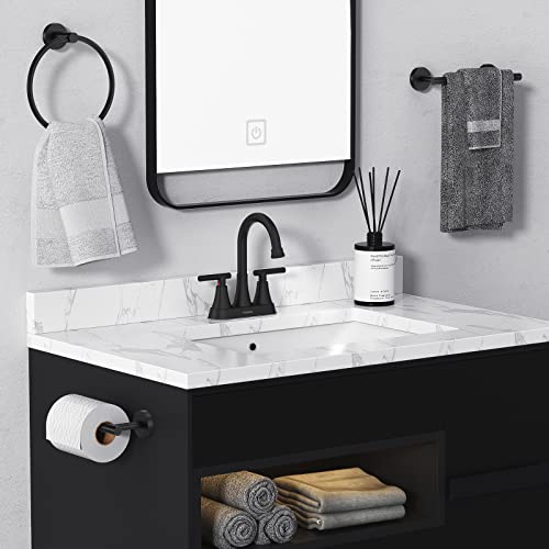 Bathroom Faucets for Sink 3 Hole, Hurran 4 inch Matte Black Bathroom Sink Faucet with Pop-up Drain