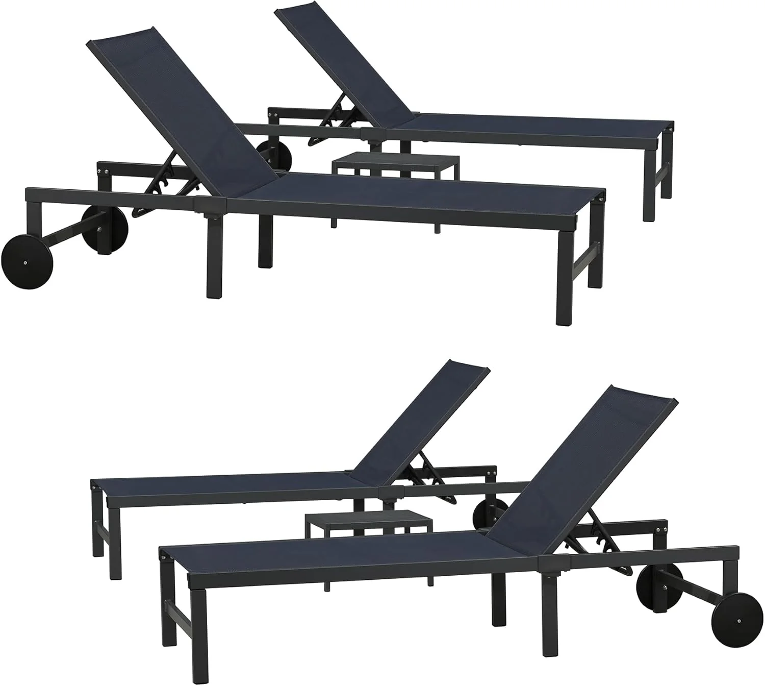 PURPLE LEAF Patio Tanning Lounge Chair Set with Face Down Hole Outdoor Aluminum Adjustable Reclining Chairs Wheels Pillows and Table for Poolside Beach Sunbathing Lounger, Beige