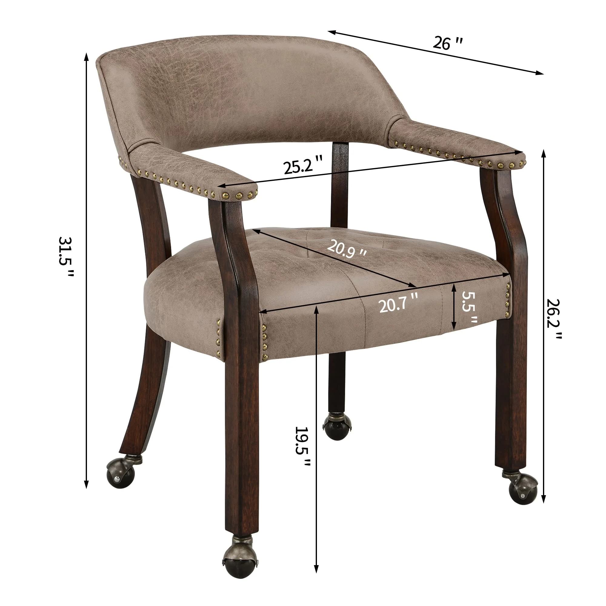 2026 JESONVID Dining Chair with Casters Set of 2, Captain's Chair with Caster Dining Room Chairs with Rollers Curving Backrest Dinette Sets Poker Chair with Wheels Rolling Chairs,Light Yellow