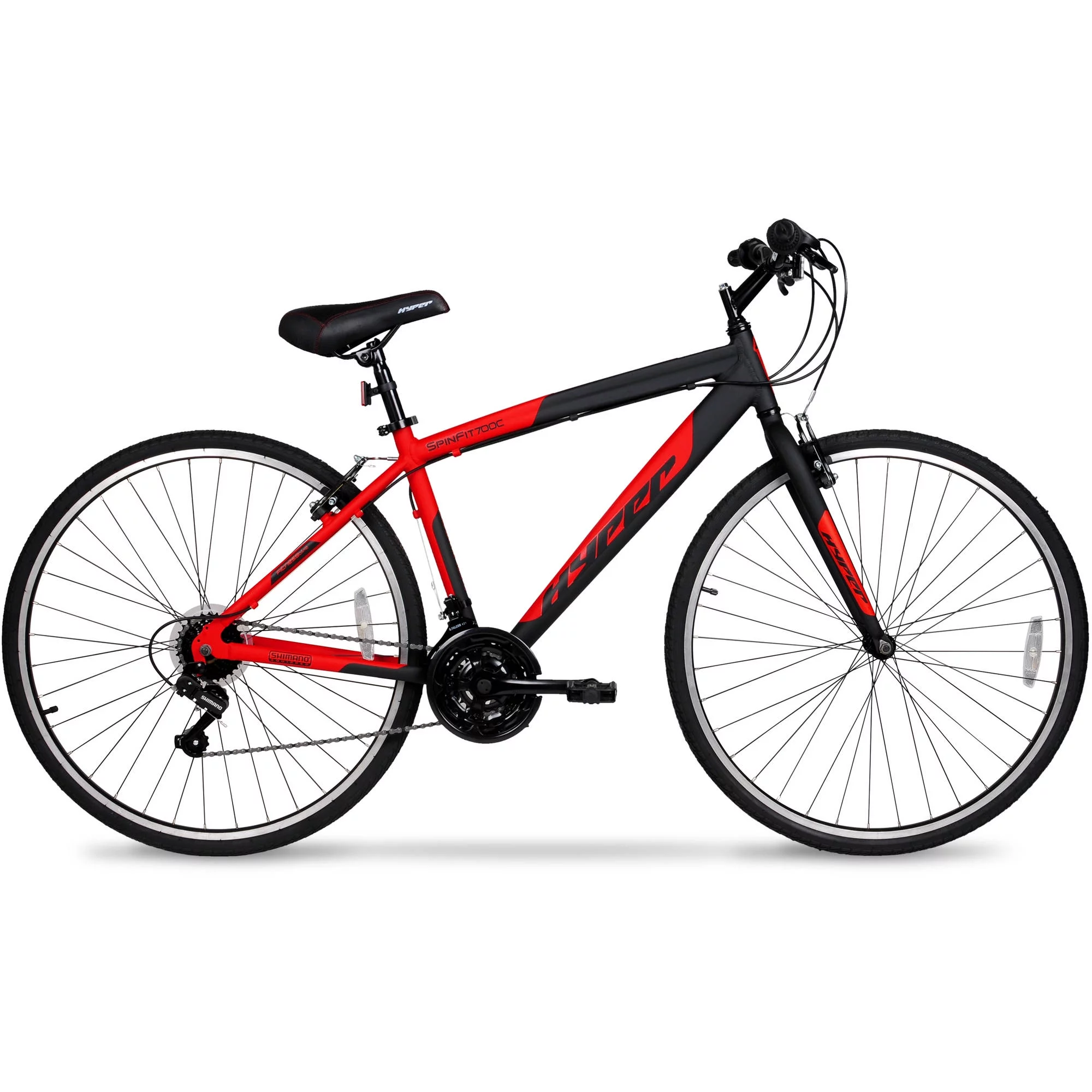 2026 Hyper Bicycle 700c Men's Spin Fit Hybrid Bike, Black and Red
