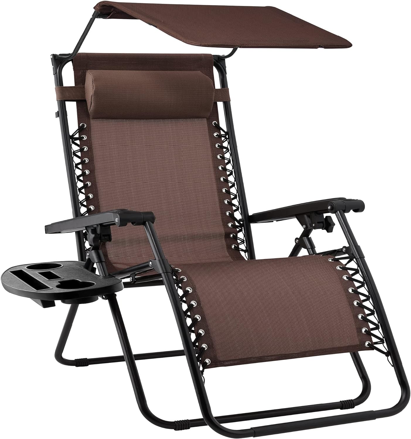 Best Choice Products Folding Zero Gravity Outdoor Recliner Patio Lounge Chair w/Adjustable Canopy Shade, Headrest, Side Accessory Tray, Textilene Mesh - Peacock Blue
