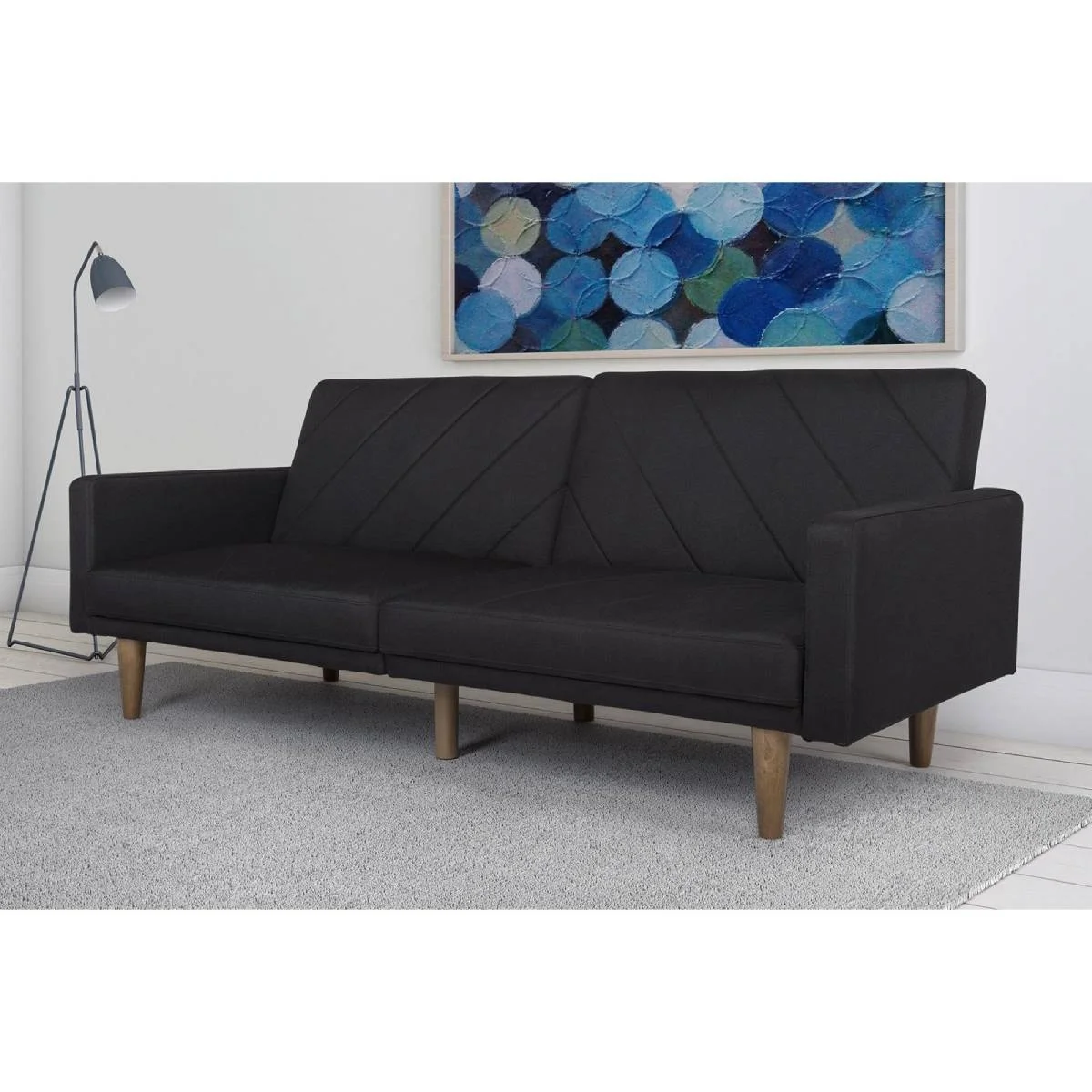 2026 Black Mid-Century Modern Linen Upholstered Sofa Bed with Classic Wood Legs