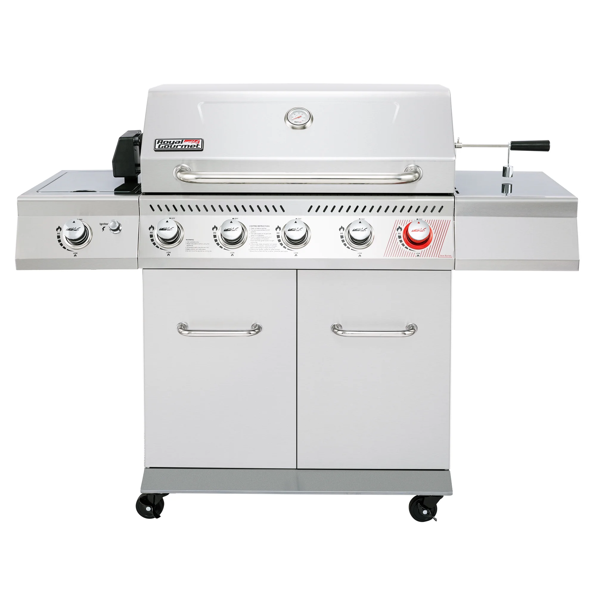 2026 Royal Gourmet GA5404S Deluxe Stainless Steel 5-Burner Gas Grill with Rotisserie Kit, Sear Burner, and Side Burner, 64,000 BTU Cabinet Style Gas Grill, Silver