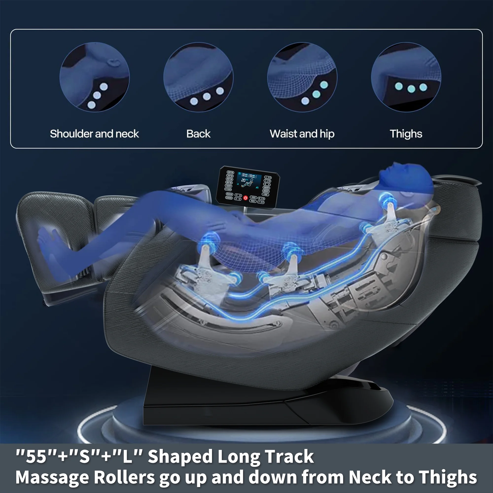 2024 4D Zero Gravity Massage Chair, Full Body Shiatsu Recliner with Yoga Stretching, SL Track, Intelligent Voice Control, Calf Kneading, Calfrest Extension, Premium Black Leather