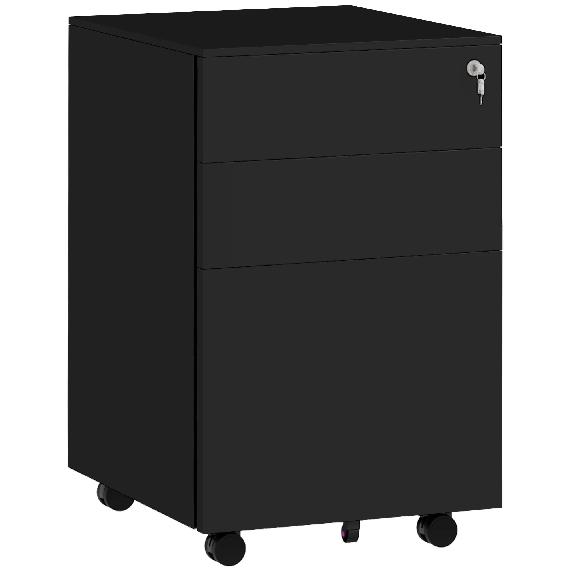 3-Drawer Mobile Filing Cabinet with Pencil Tray, Steel Lockable File Cabinet, Black