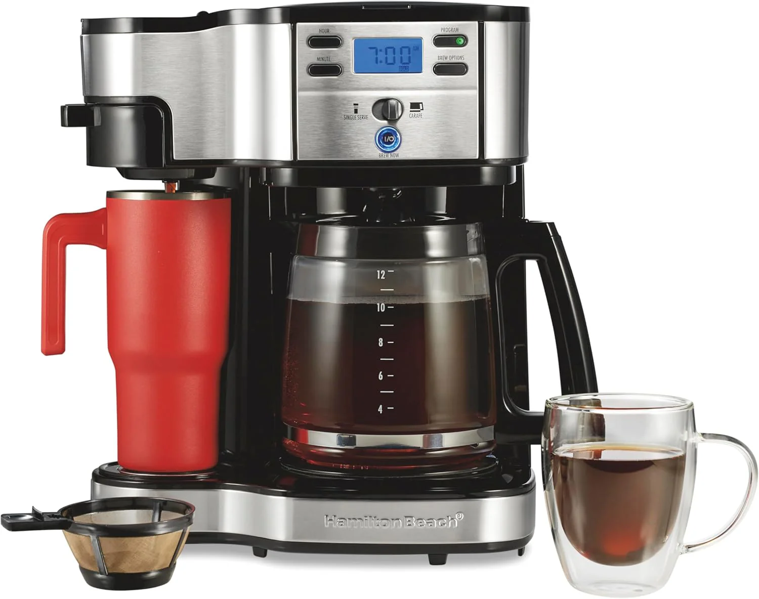 2026 Hamilton Beach 2-Way 12 Cup Programmable Drip Coffee Maker & Single Serve Machine, Glass Carafe, Auto Pause and Pour, Black (49980R)