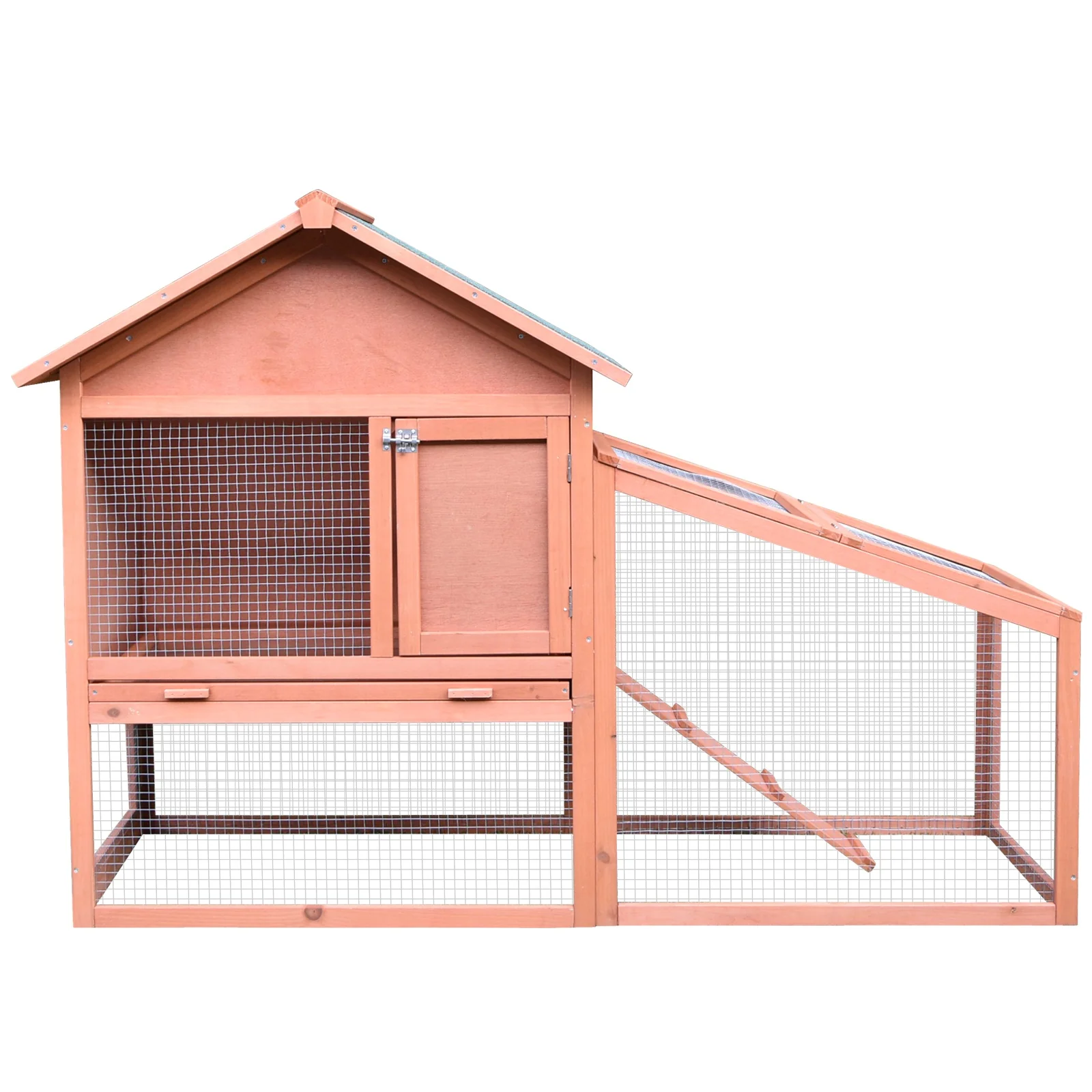 PawHut Large Two-Level Outdoor Rabbit Hutch with Side Room, Asphalt Roof, and Spacious Run