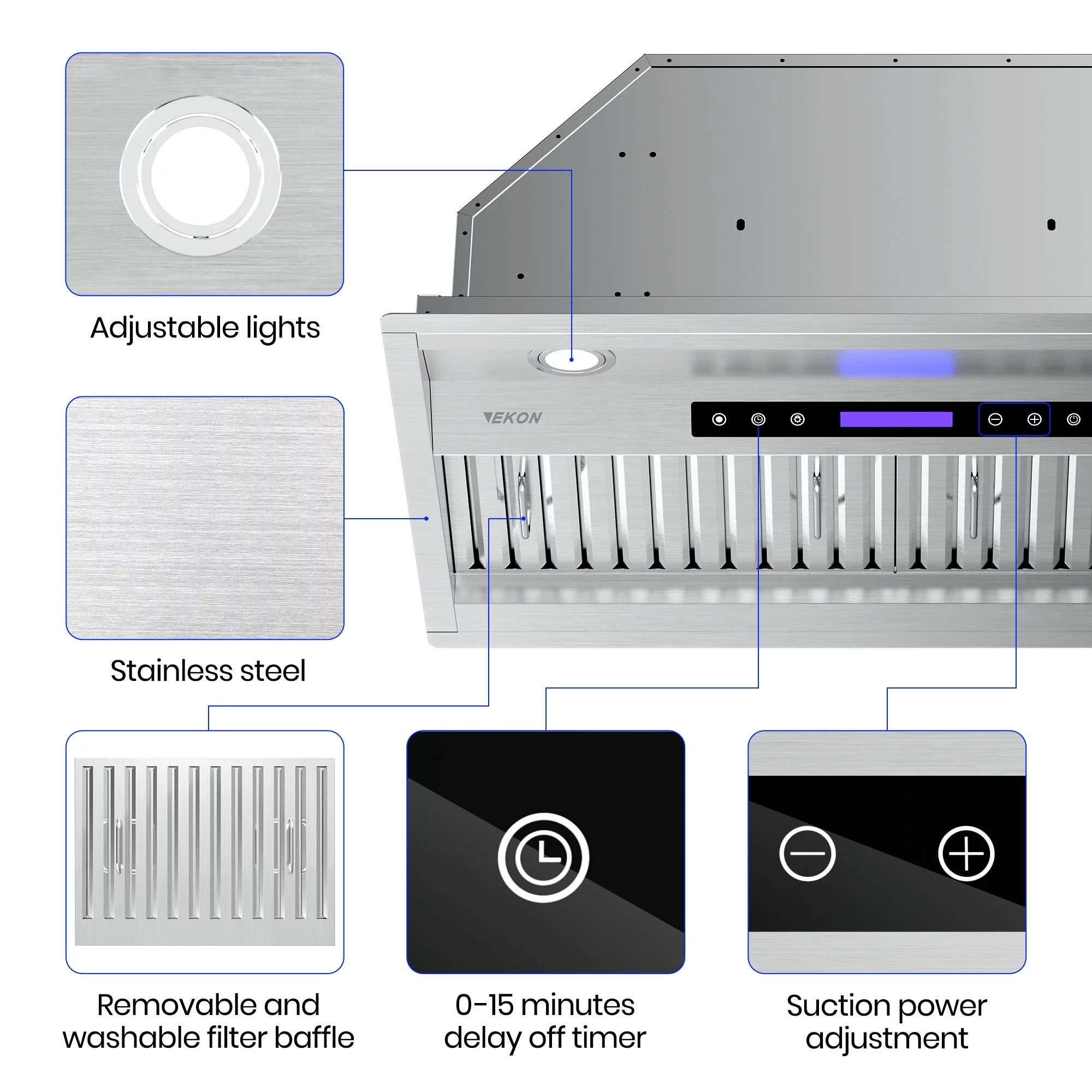 2026 EKON Kitchen Expert 36 inch 900 CFM Convertible Insert Range Hood with Remote control