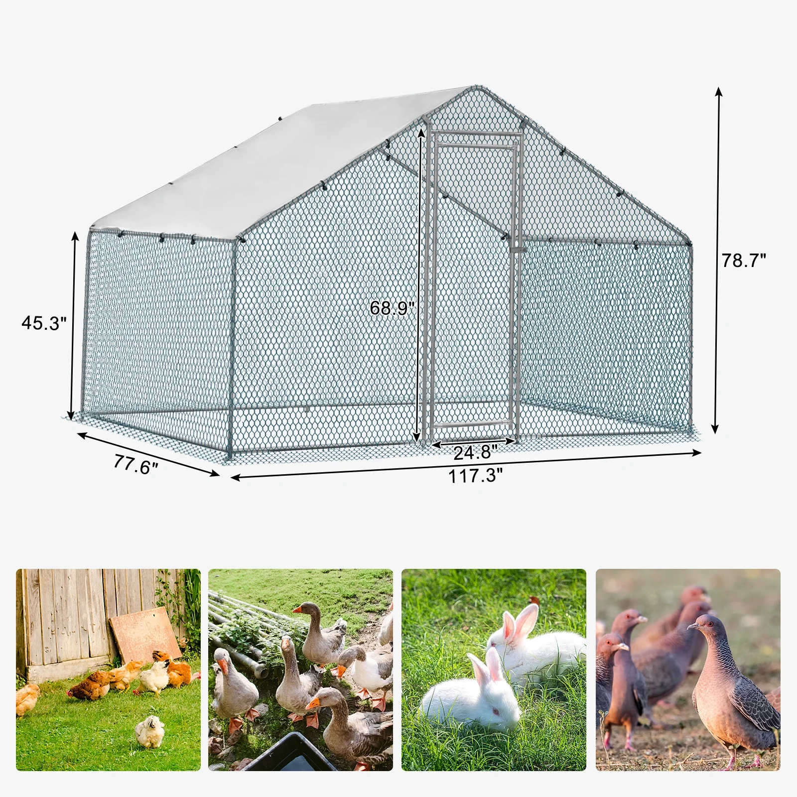 2026 ZephyPaws 6.5 x 10 ft Large Metal Chicken Coop, Walk-in Poultry Cage Chicken Hen Run House with Waterproof Cover, Rabbits Cats Dogs Farm Pen for Outdoor Backyard Farm Garden