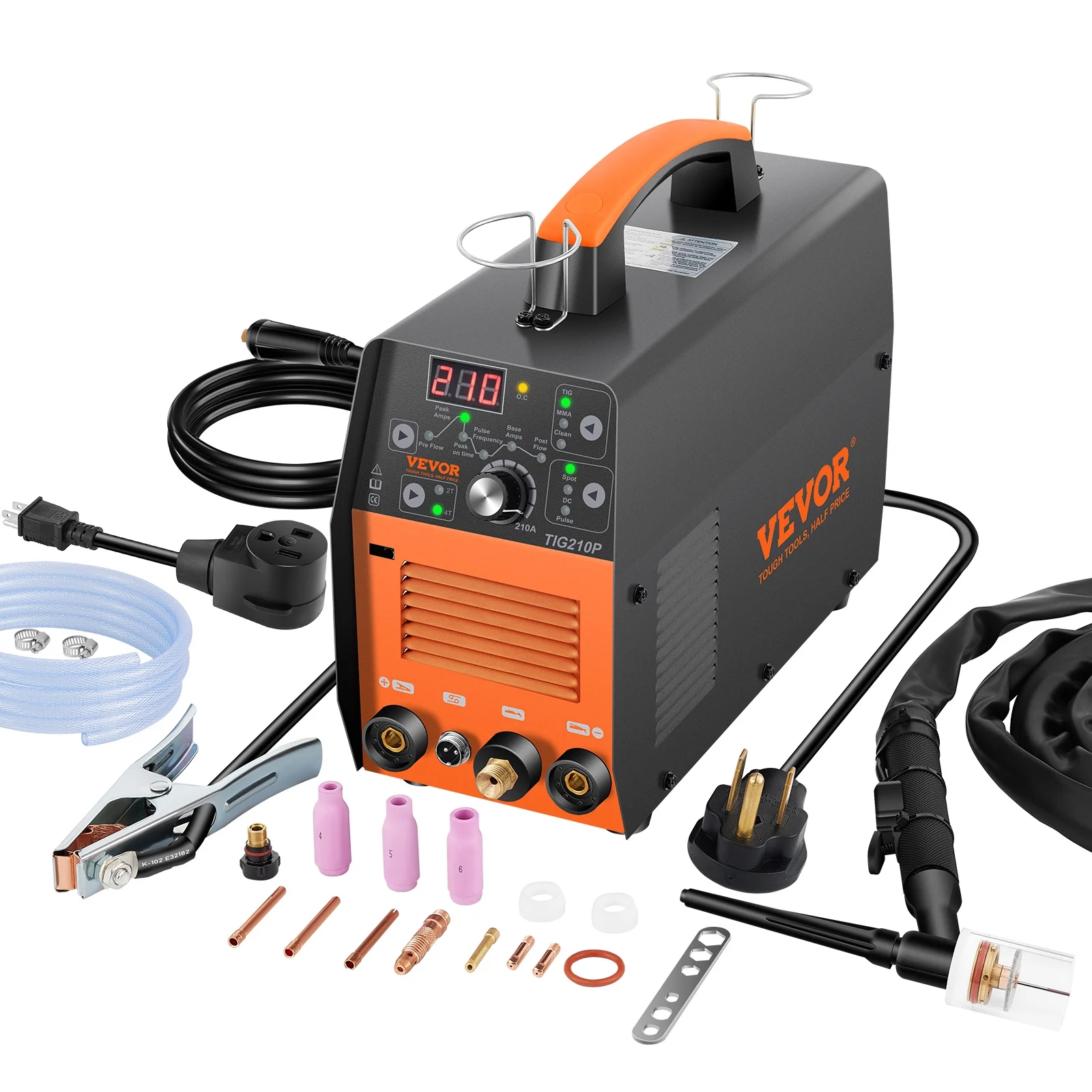 2026 VEVOR 210Amp TIG Welder 110/220V Dual Voltage HF TIG/Stick/Clean 3 in 1 Welder w/ Pulse, IGBT Inverter & Torch, Digital Arc Welding Machine for Stainless Steel, Iron, Mild Steel, Copper, and Nickel