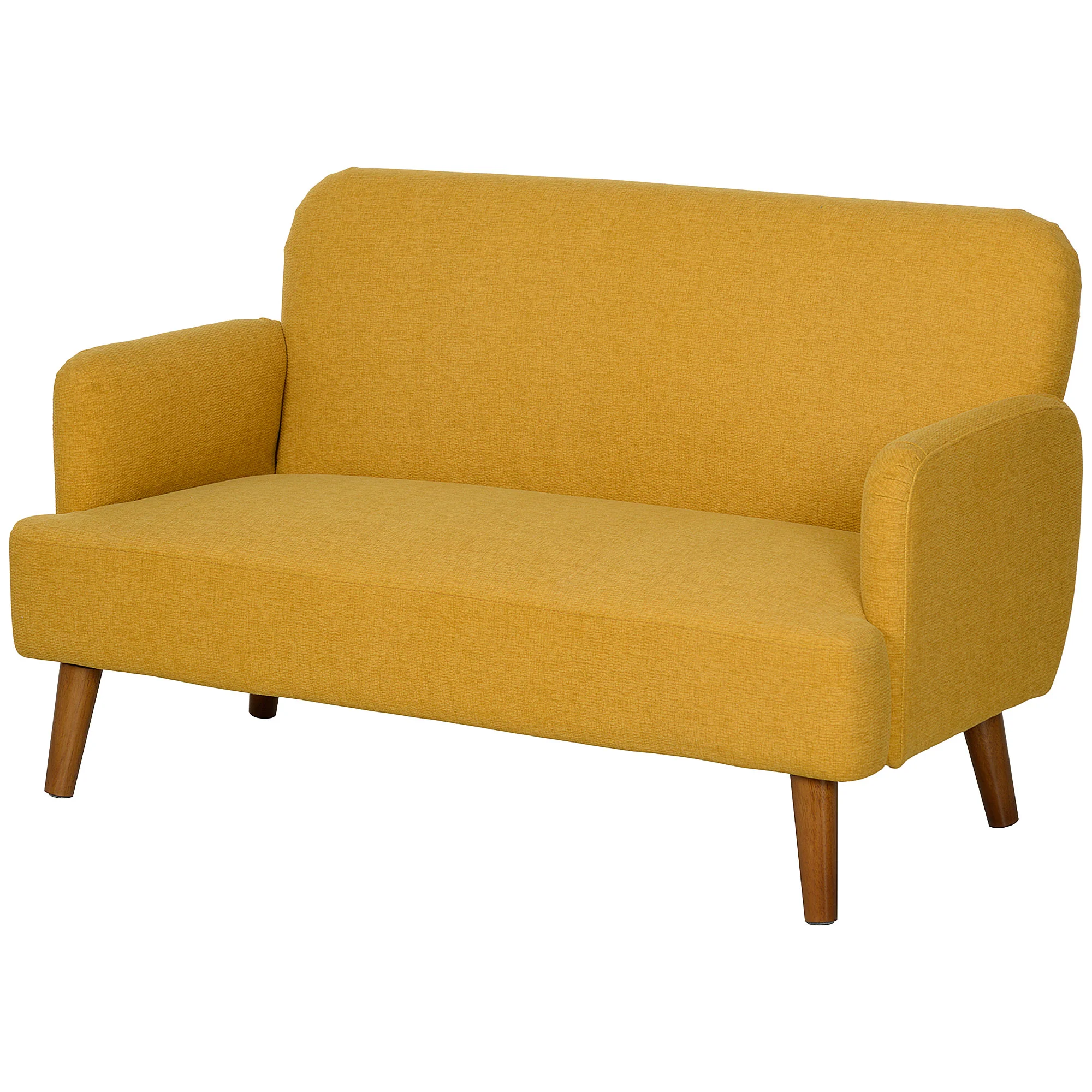 2 Seater Sofa, Velvet Feel Fabric Loveseat with 21cm Thick Padding and Wood Legs, Yellow