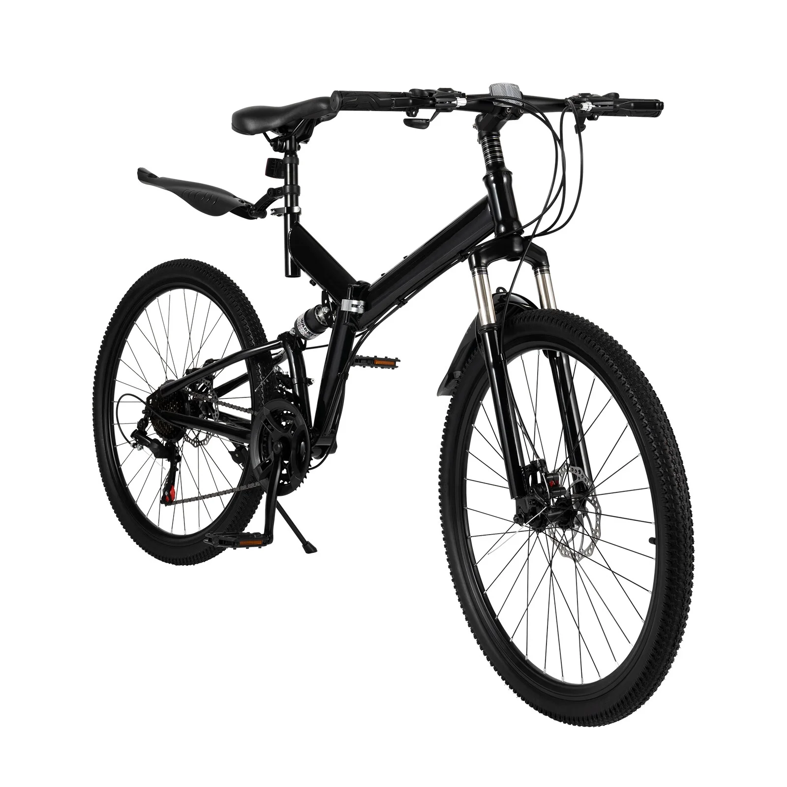 2026 Aiqidi 26 Inch 21 Speed Folding Mountain Bike Full Suspension Dual Disc Brakes Bicycle Unisex Adult Bicycle Black