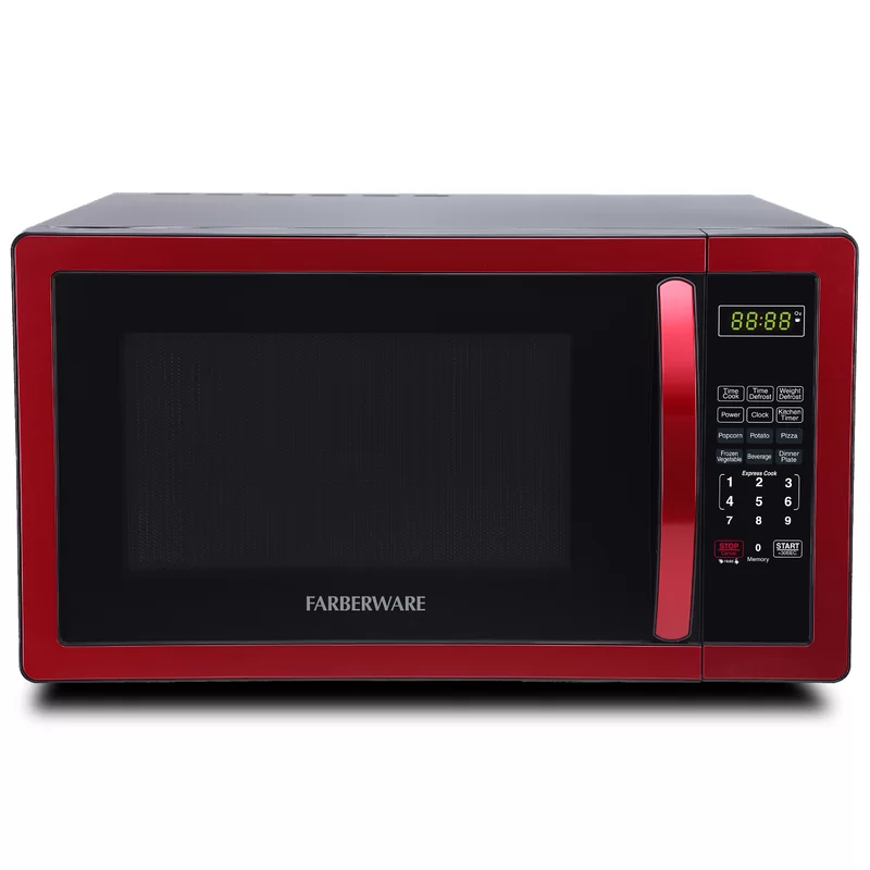 2026 Farberware FMO11AHTBKN 1.1 cu. Ft. 1000-Watt Countertop Microwave Oven in Metallic Red