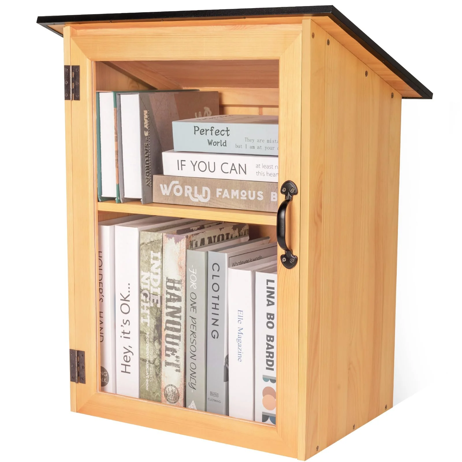 Outdoor Double-Door Library Book Box with Shelf for Community Book Exchange
