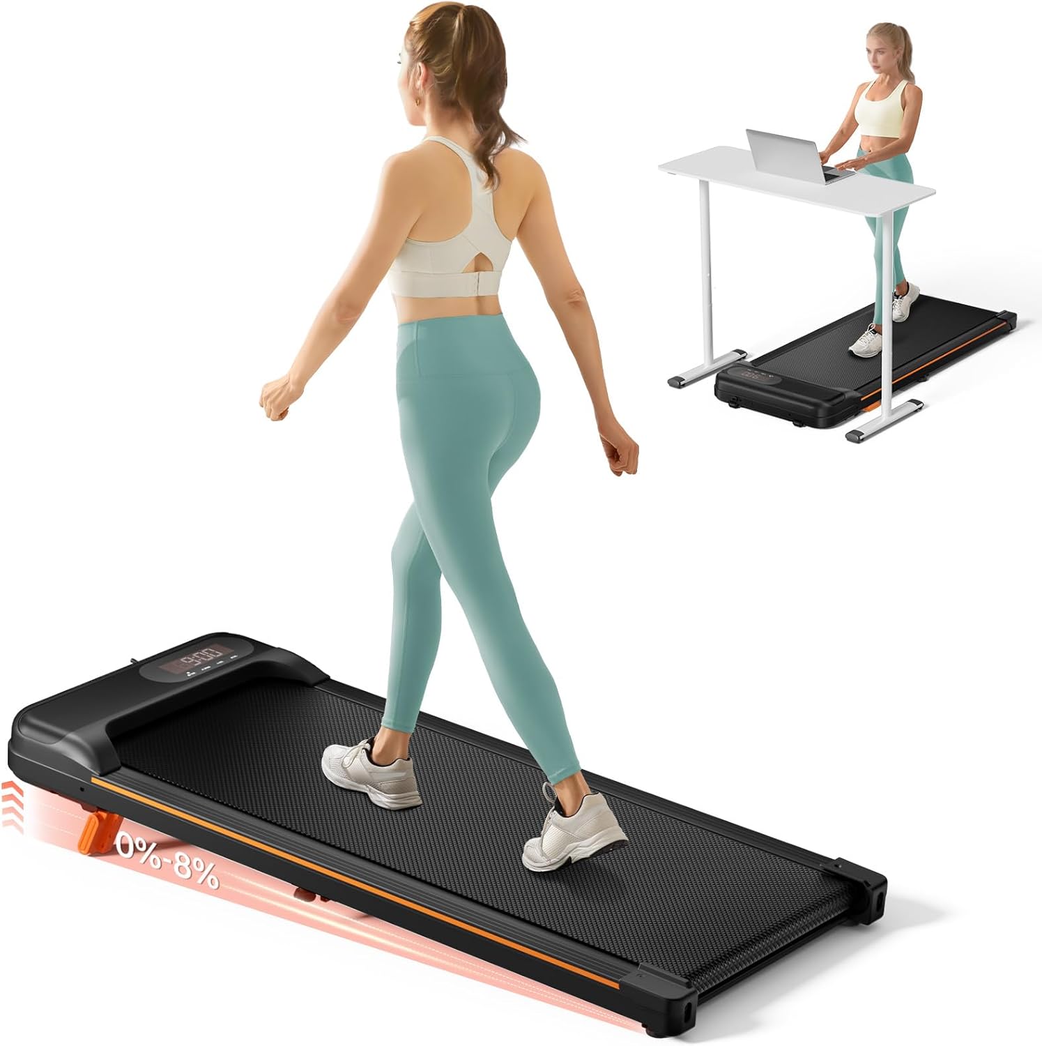 Walking Pad, Under Desk Treadmill with Incline for Home Office 2.5HP Portable Walking Treadmill with 280 Lbs Weight Capacity Walking Machine, Remote Control, LED Display