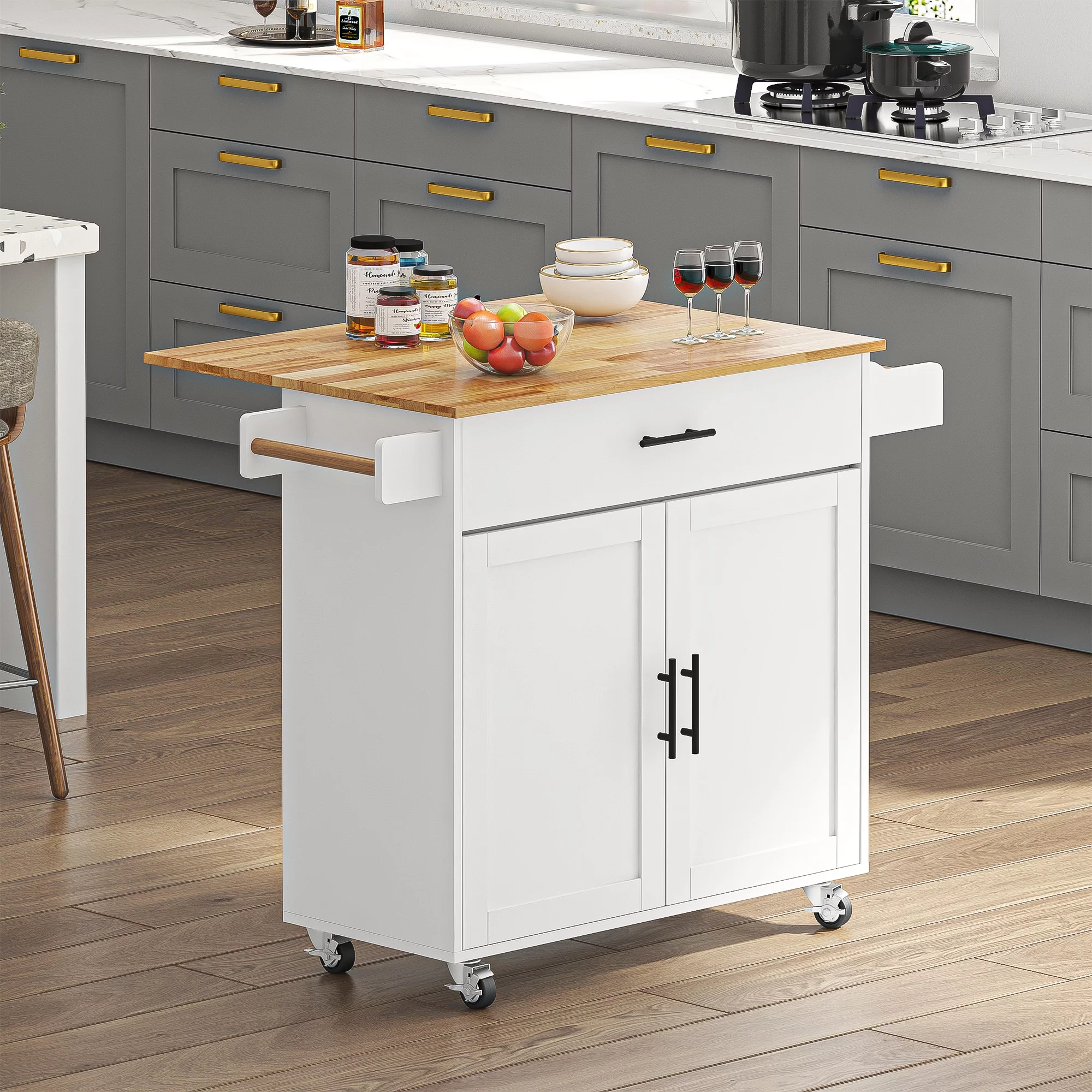 2026 SogesHome Kitchen Island with Hidden Cabinets, Sliding Drawers,and Adjustable Shelves