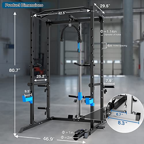ULTRA FUEGO Power Cage, Multi-Functional Power Rack with J-Hooks, Dip Handles