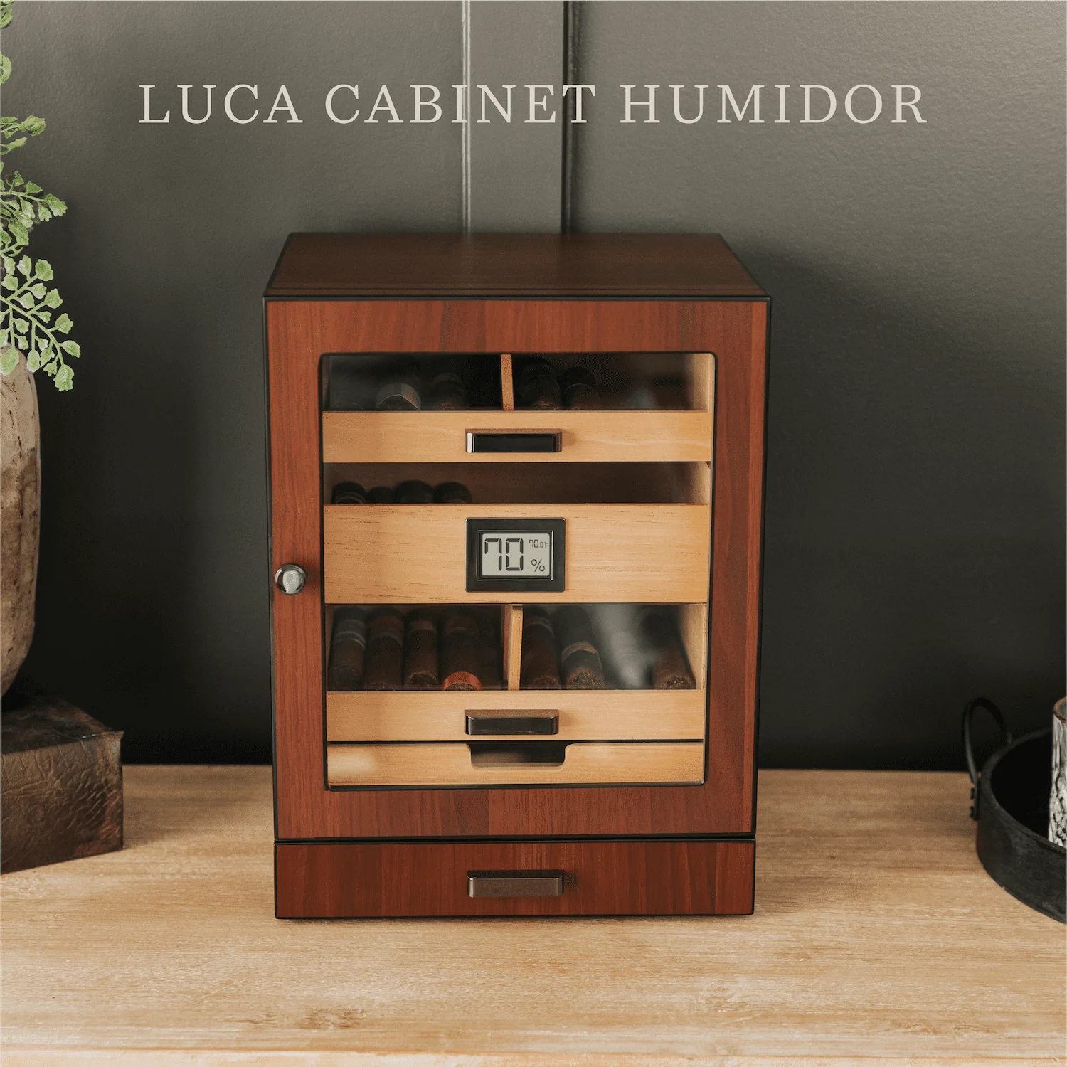 Luca Humidor – High-Capacity Cabinet with Built-in Accessory Storage