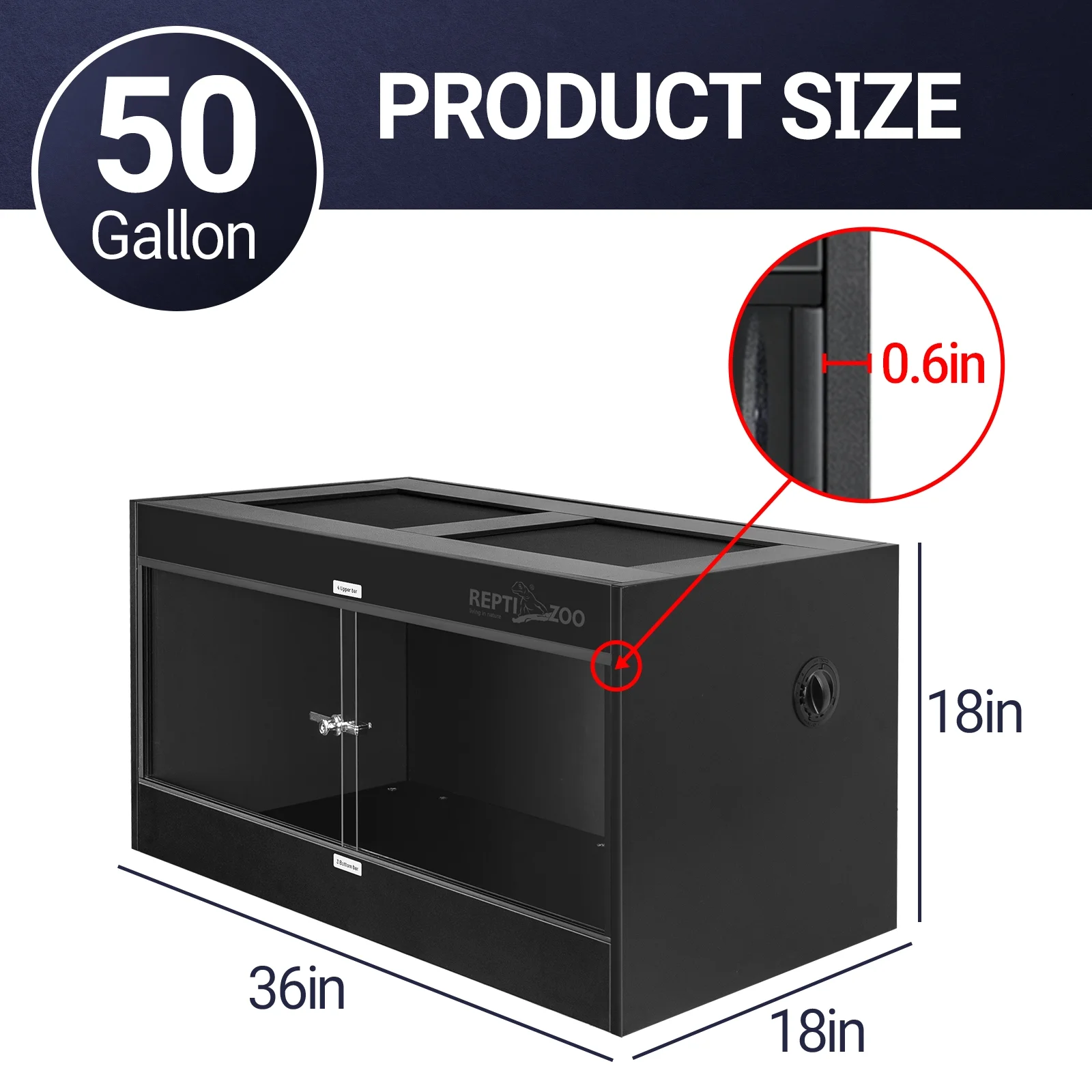 2026 REPTIZOO 40 Gallon PVC Reptile Enclosure, 36x18x18 Reptile Terrariums Tanks with Glass Sliding Door