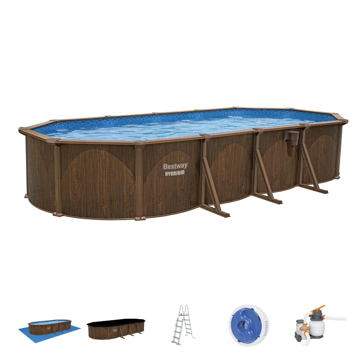 24ft x 52in Wood Print Oval Hydrium Steel Above Ground Pool Set