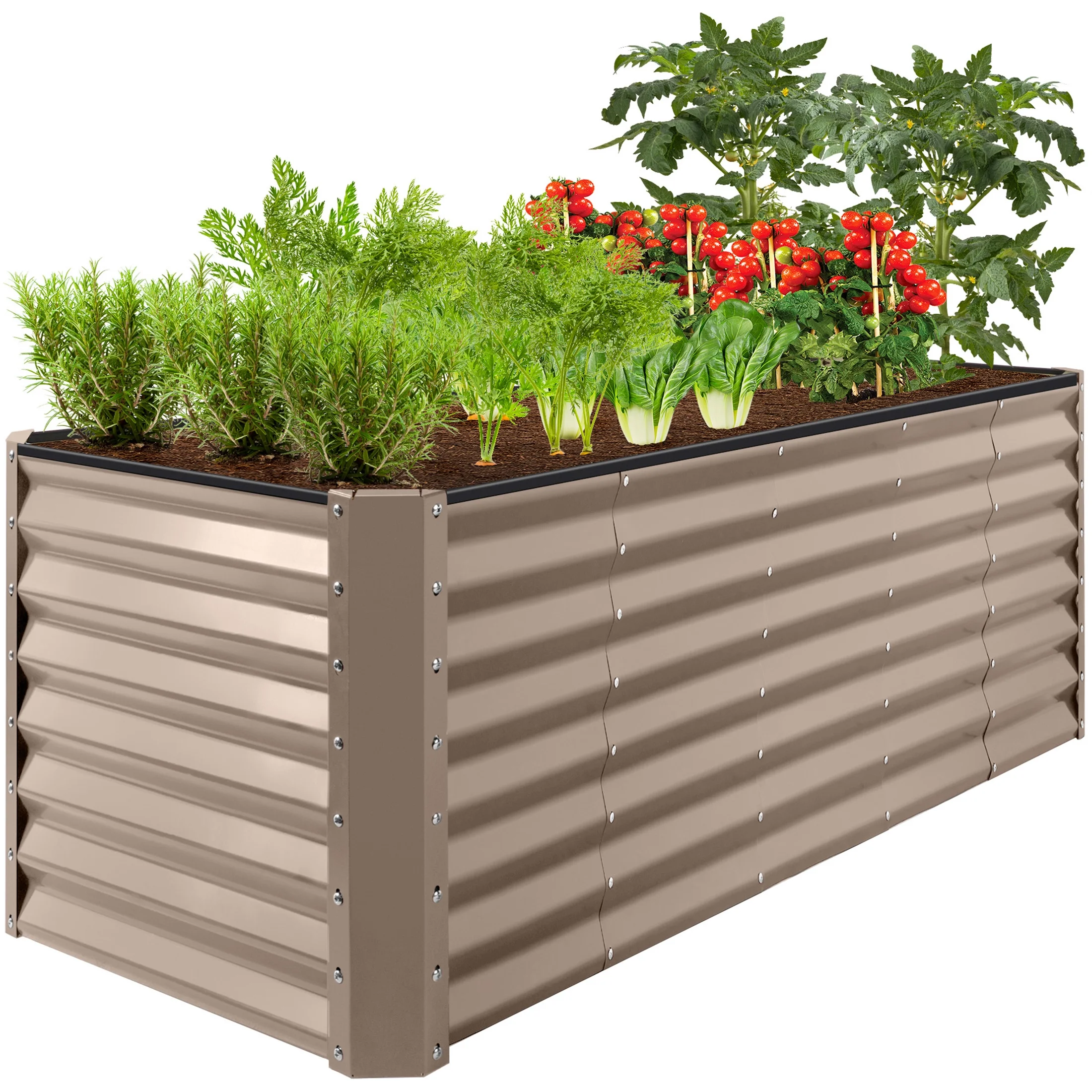 2026 Best Choice Products 8x2x2ft Outdoor Metal Raised Garden Bed, Planter Box for Vegetables, Flowers, Herbs - Taupe