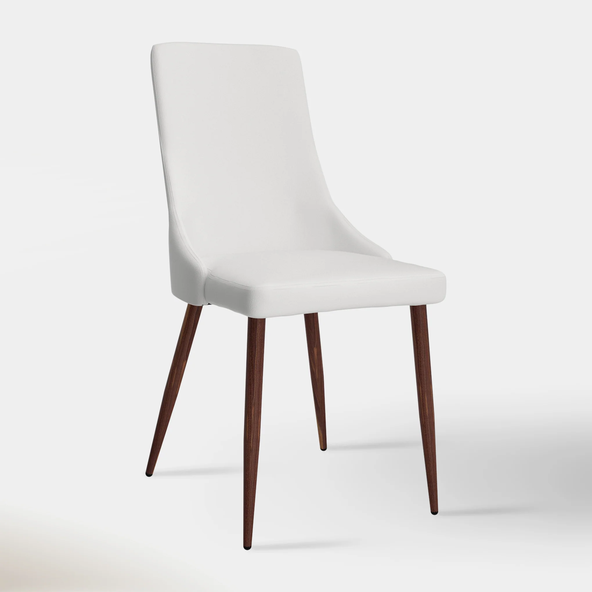 Mid-Century Modern Dining Chair with White Vegan Leather & Walnut-Wrapped Metal Legs