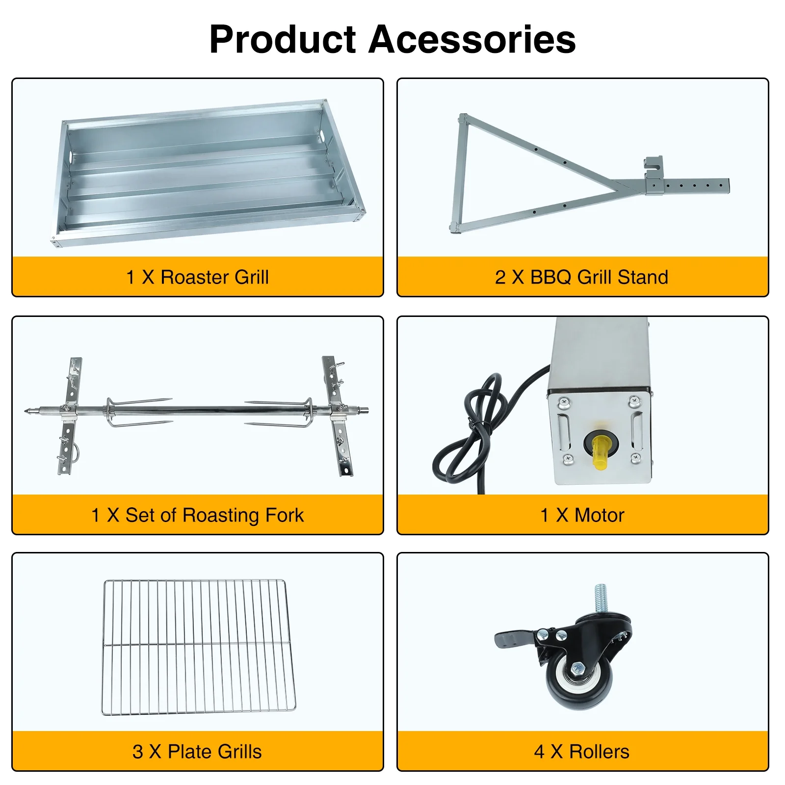 Rocita Rotisserie Grill Roaster, 132lbs Charcoal Grill Outdoor BBQ Grill Pig Lamb Spit Roaster with 25W Motor and Hand Crank