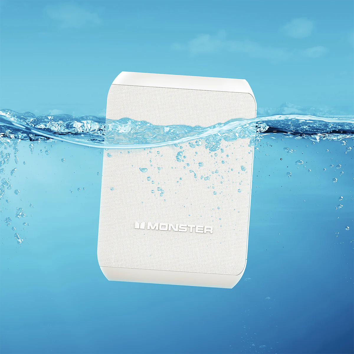 2026 Monster DNA One Waterproof Portable Bluetooth Speaker with Omnidirectional Sound & Qi Wireless Charging Base (White)