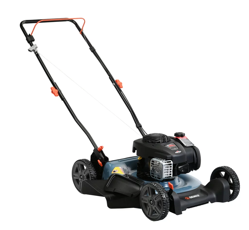 2026 SENIX 21-Inch Push Lawn Mower, 125 cc 4-Cycle Gas Powered, Mulch & Side Discharge, Dual Lever Height Adjustment, LSPG-M3