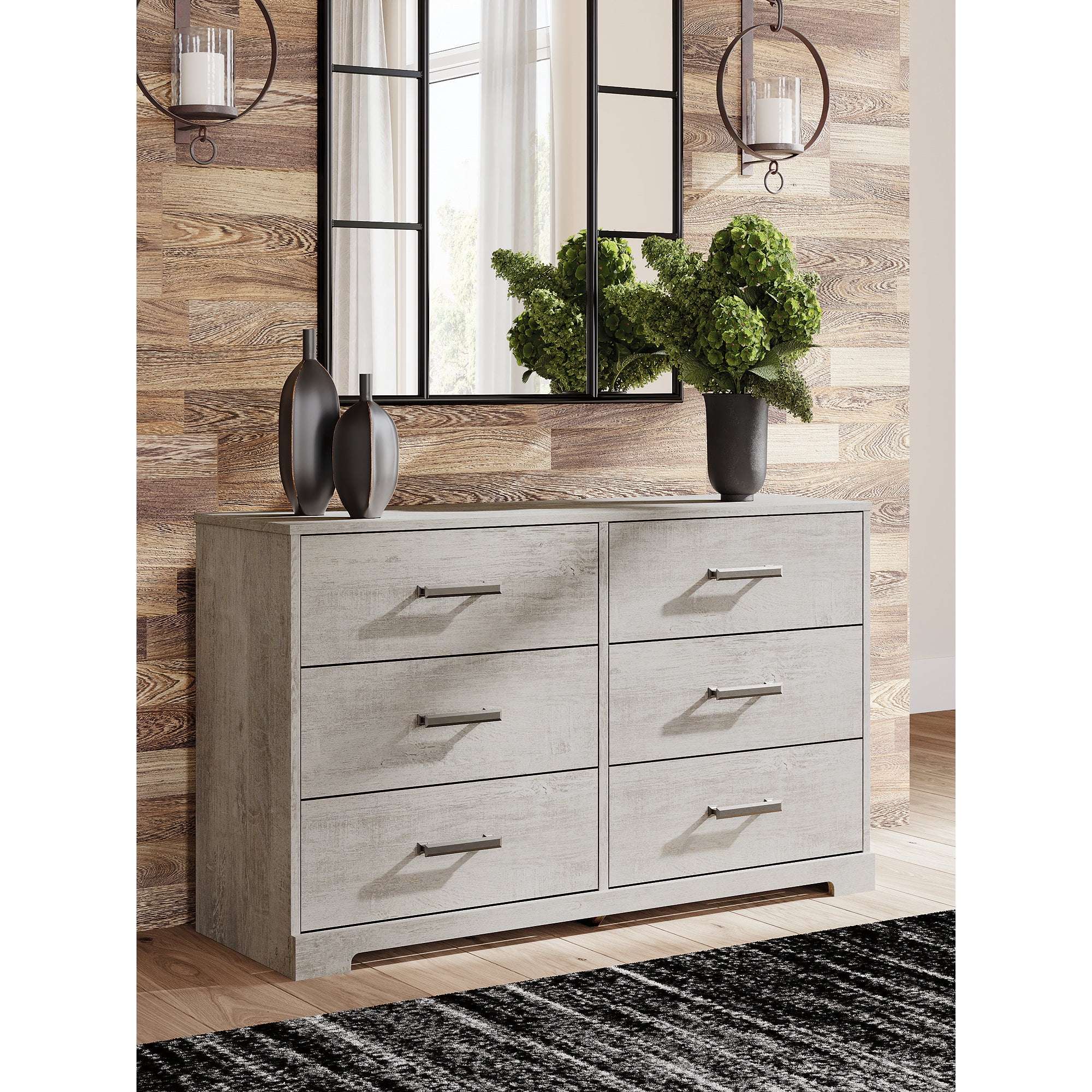 Signature Design by Ashley Shawburn 6 Drawer Modern Farmhouse Dresser, Whitewash