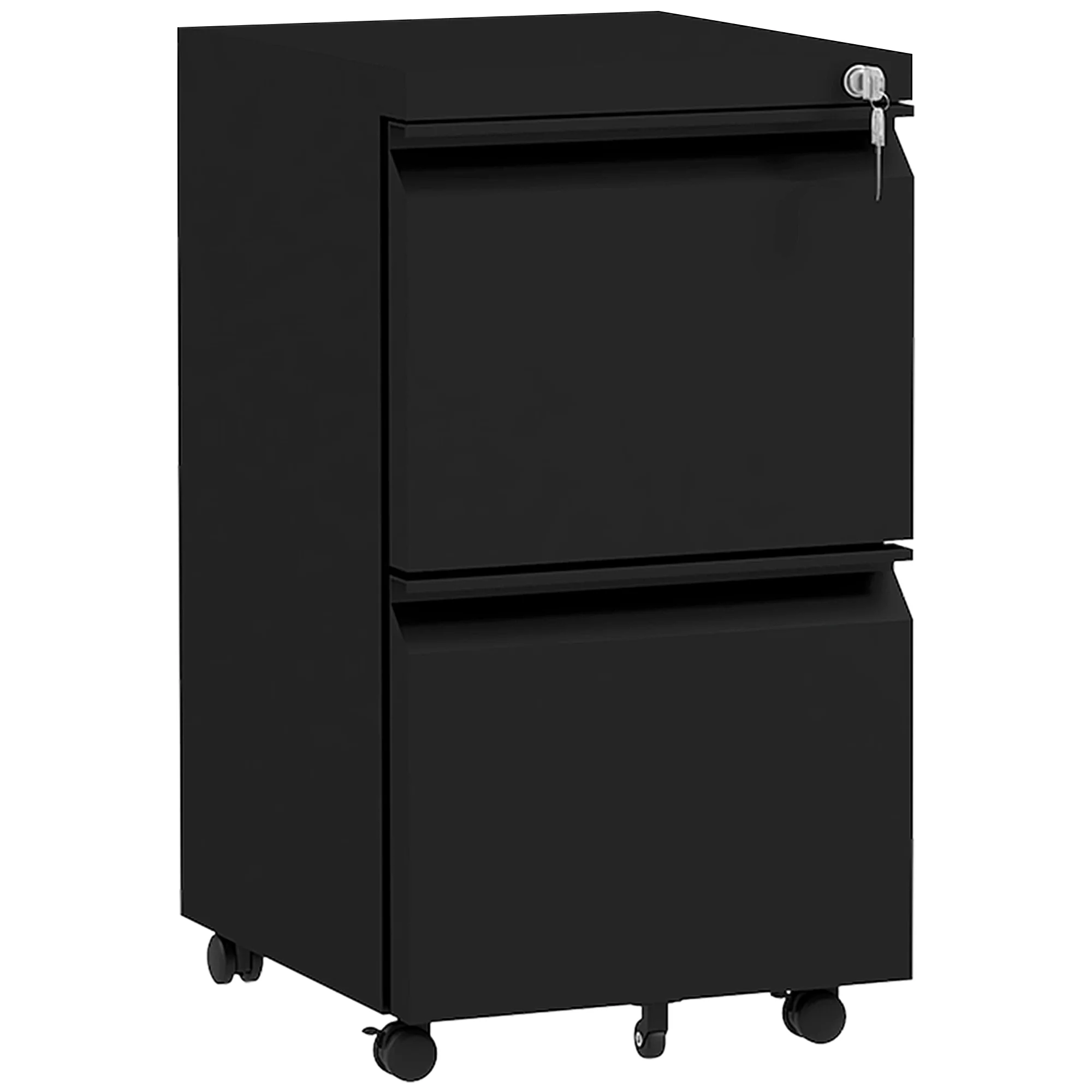 2-Drawer Mobile Filing Cabinet, Steel Lockable File Cabinet, Pre-Assembled Body, Black