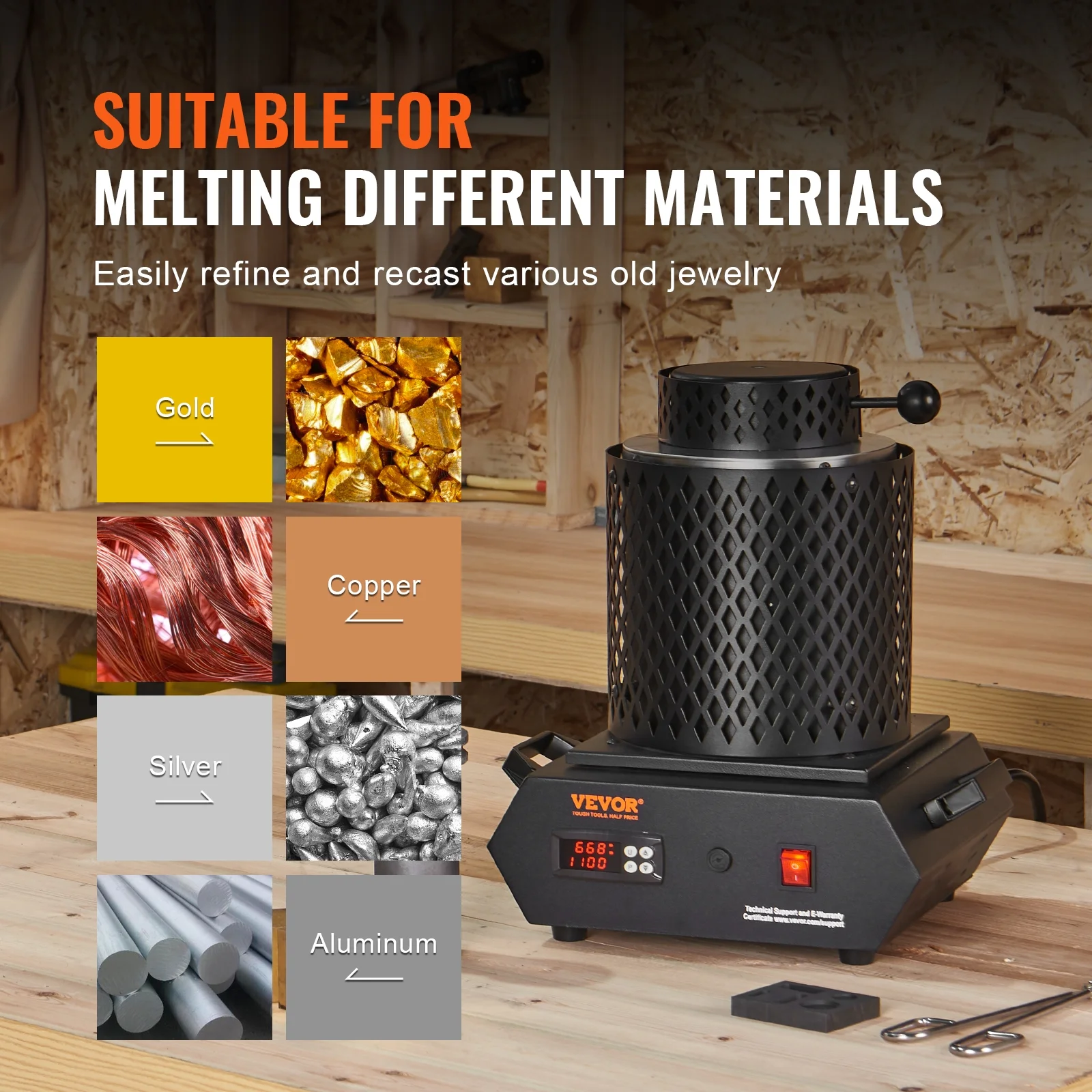 SKYSHALO Gold Melting Furnace, 1+3 KG Electric Digital Smelting Furnace, 1350W 2102℉/1150℃ Electric Melting Furnace Casting Refining Jewelry Precious Metals Gold Silver Copper Aluminum