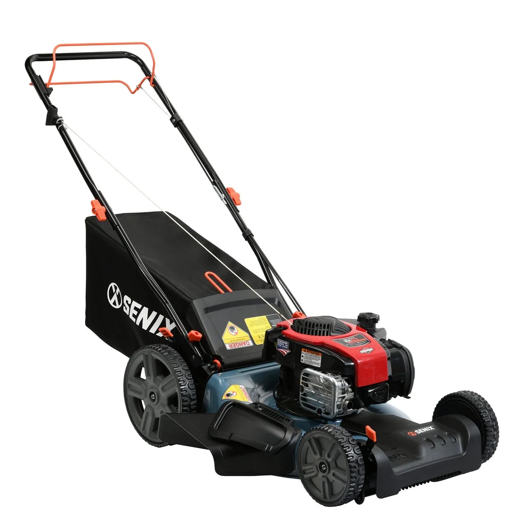 2026 SENIX Self-Propelled Gas Lawn Mower, 21-Inch, 150 cc 4-Cycle Briggs & Stratton Engine, 3-In-1 Single Speed Lawnmower, 6-Position Height Adjustment with 11-Inch Rear Wheels, LSSG-M1, Blue