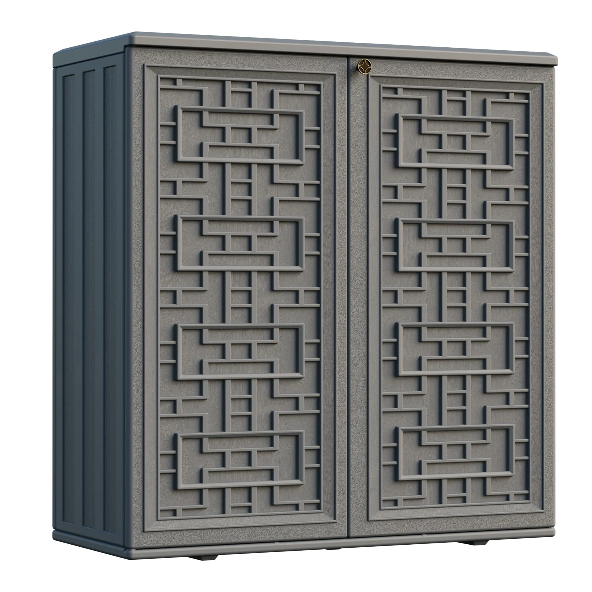 Indoor Outdoor Storage Cabinet Waterproof with Shelf, Off White Plastic Outdoor Cabinets for Patio/Garden/Backyard, Size 34.3''L*15''W*36.2''H