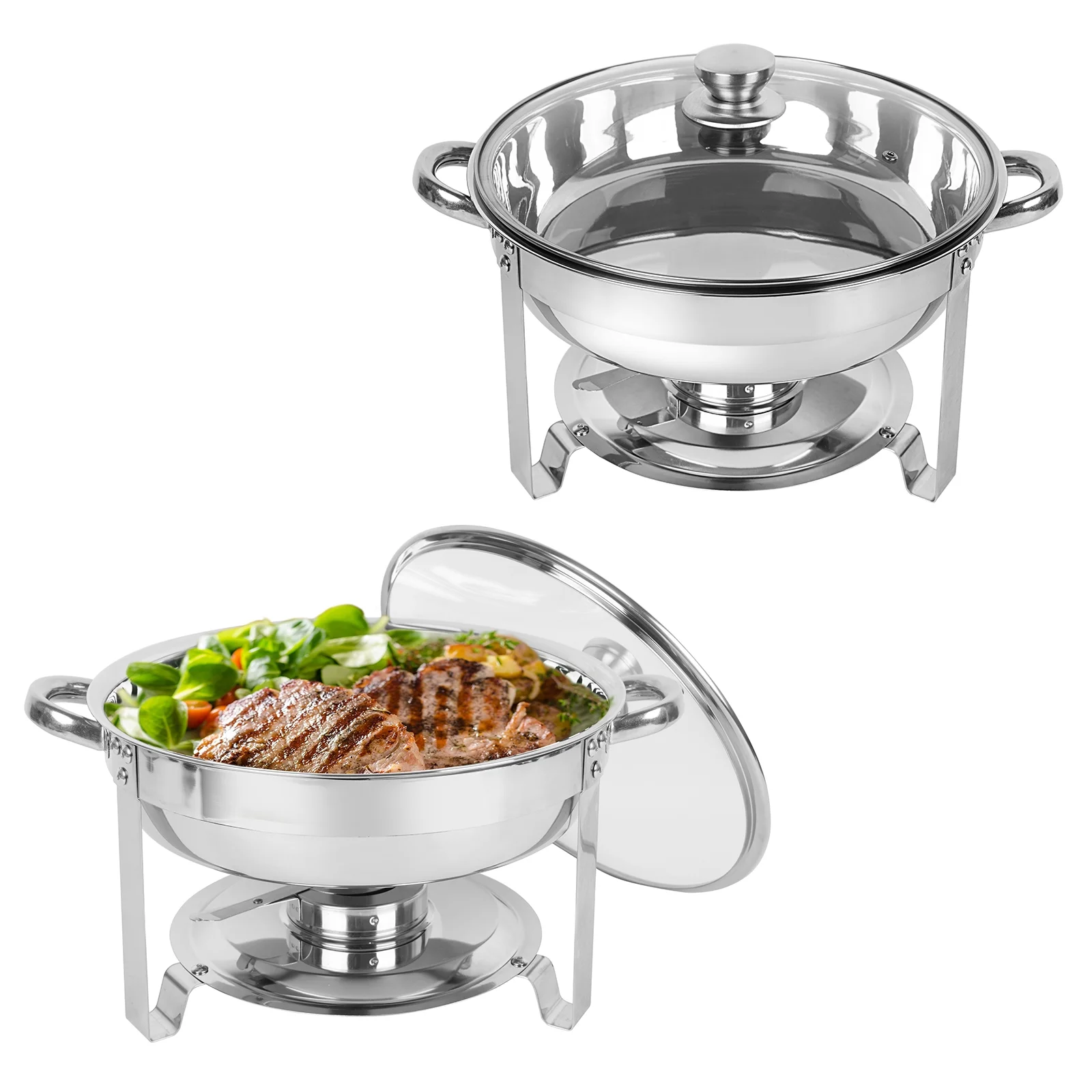 2026 IMACONE 5QT Chafing Dish Buffet Set 2-Pack with Glass Lid, Stainless Steel Round Chafer Set for Catering