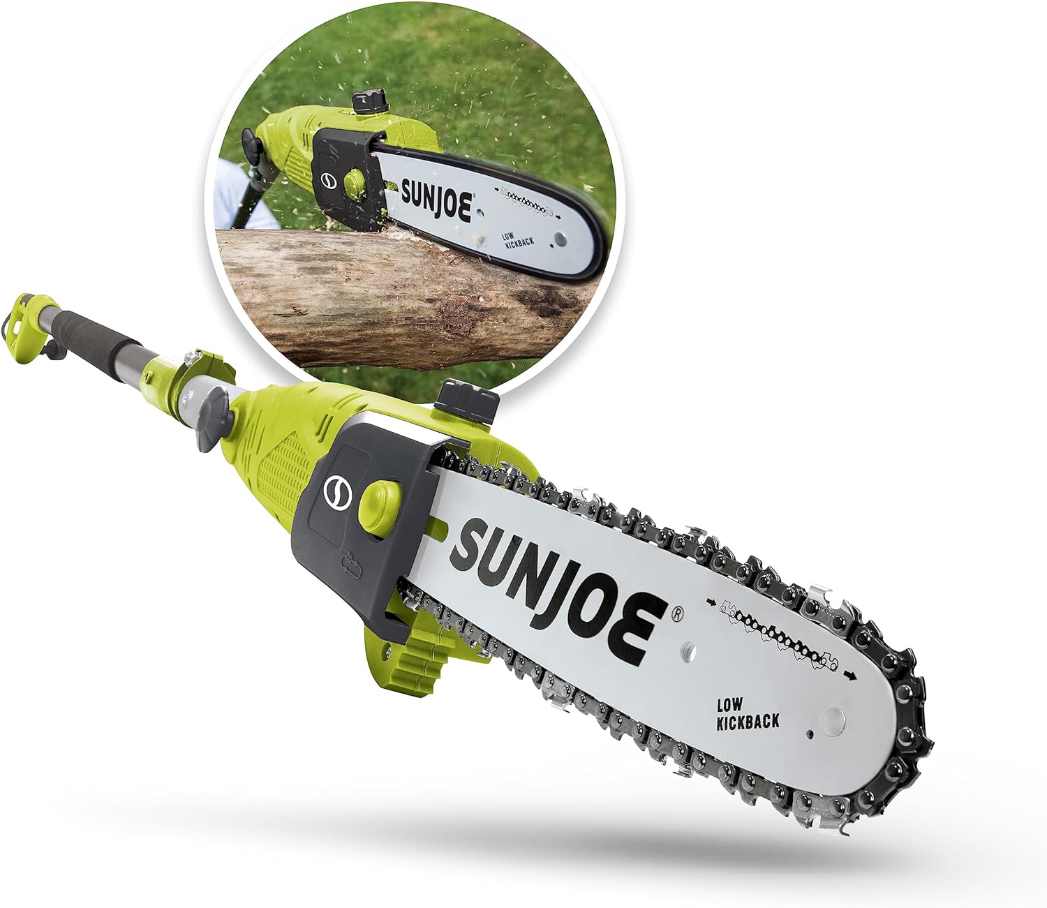 2026 Sun Joe SWJ803E 10 inch 8.0 Amp Electric Multi-Angle Pole Chain Saw, Green