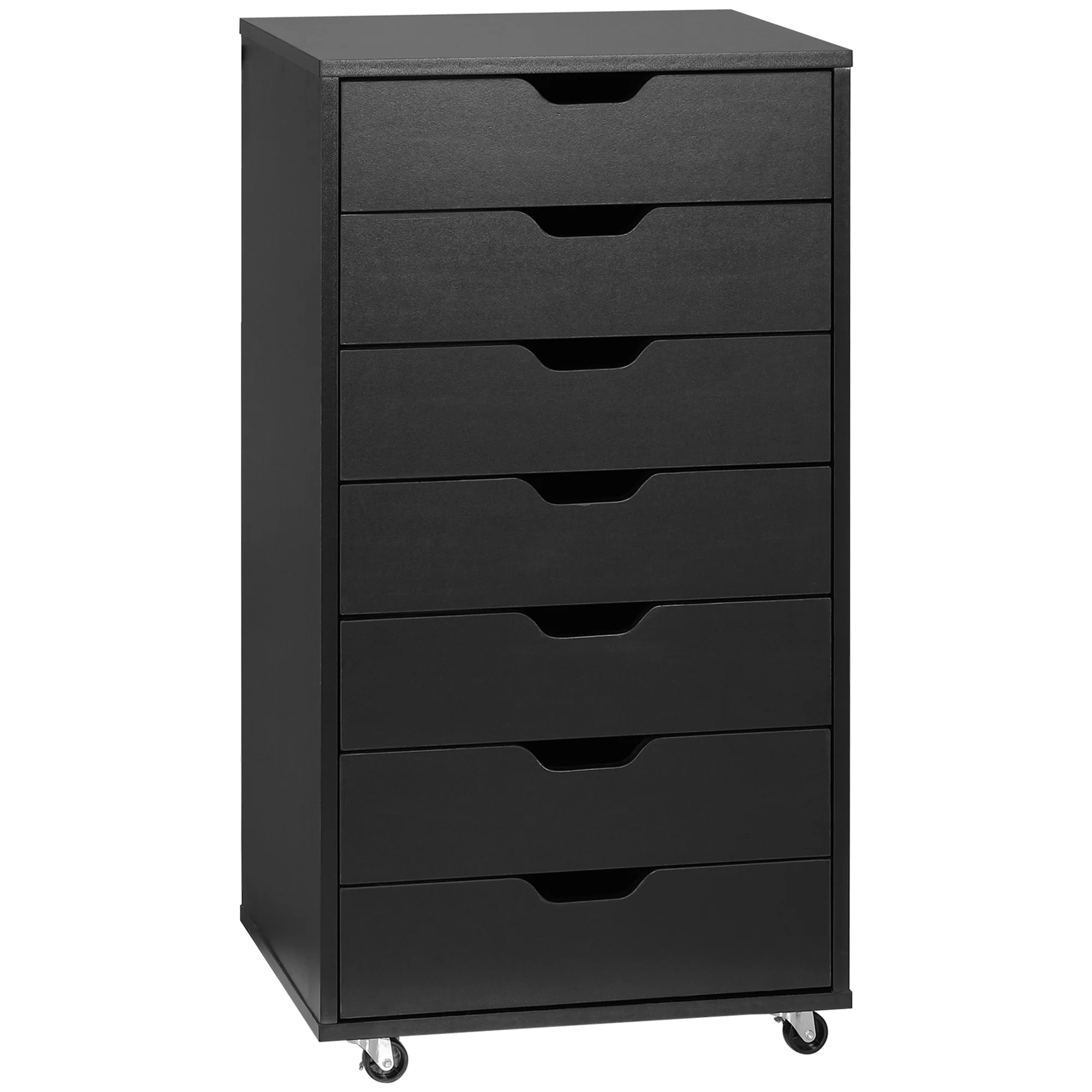 7-drawer Vertical Filing Cabinet, Mobile Office Cabinet on Wheels for Study, Office, Black