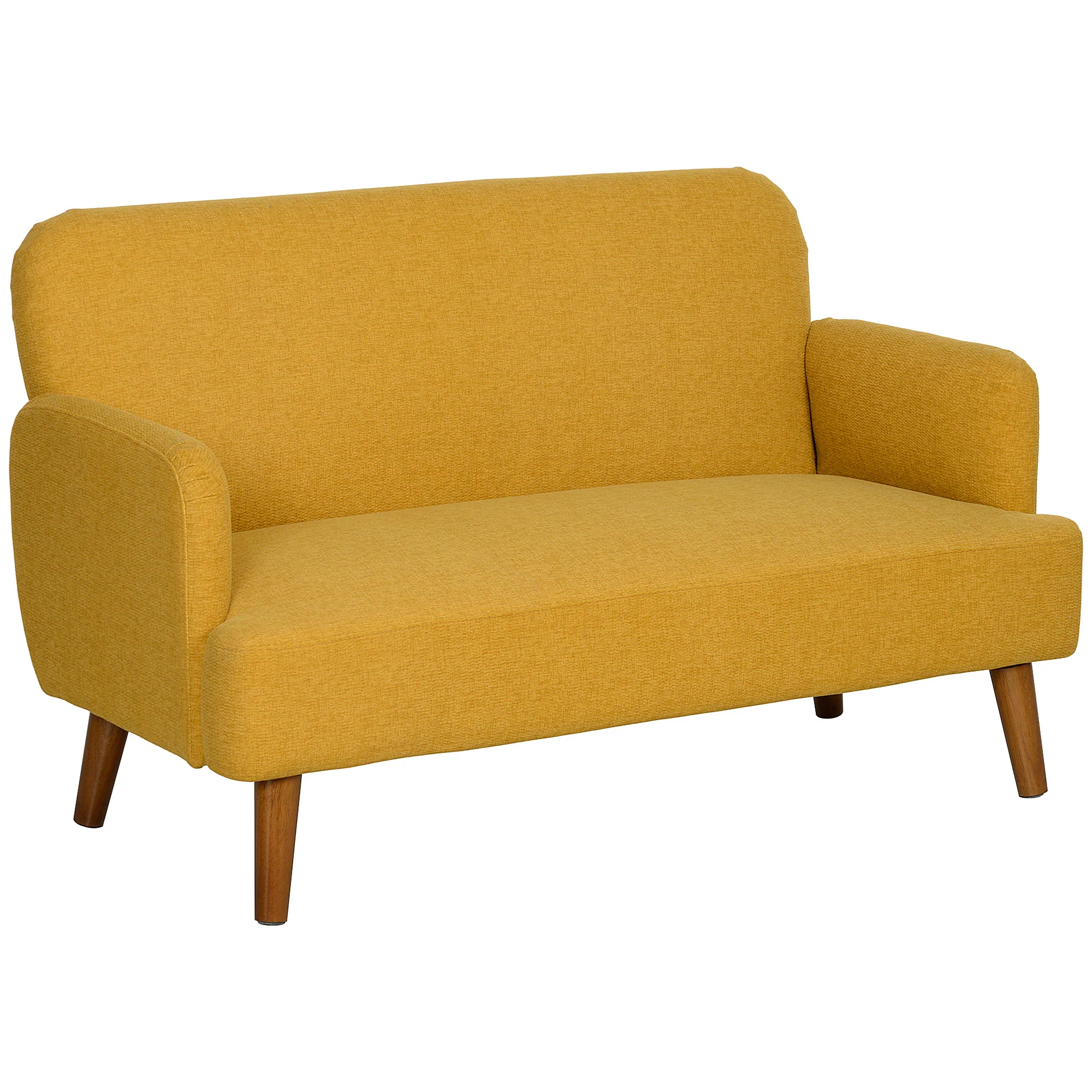 2 Seater Sofa, Velvet Feel Fabric Loveseat with 21cm Thick Padding and Wood Legs, Yellow