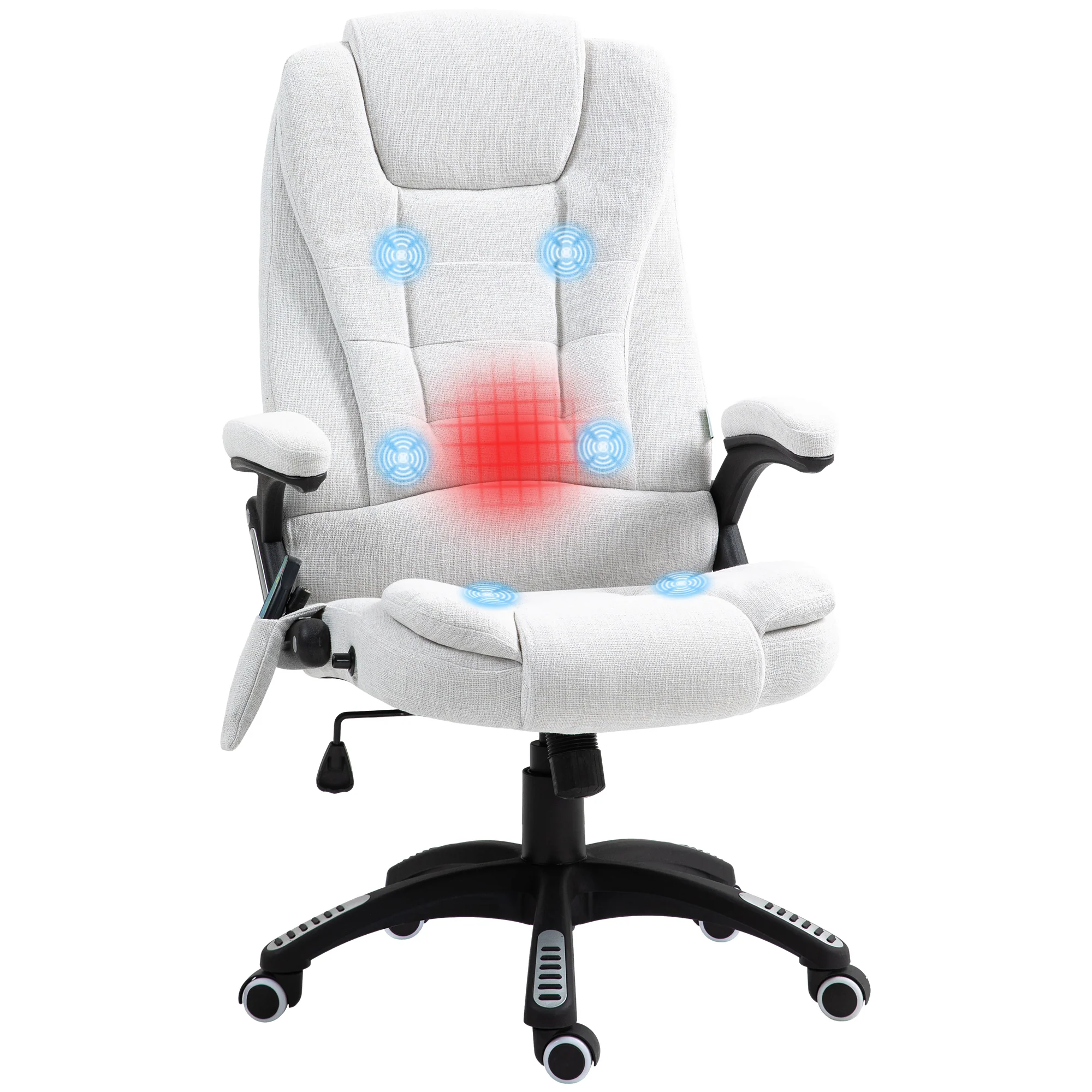 Ergonomic Desk Chair with 6-Point Massage and Back Heated, Linen-Feel Fabric, Cream White