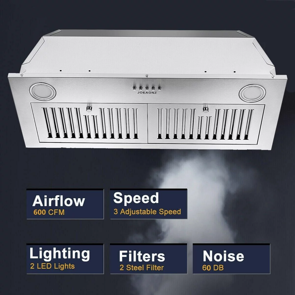 2026 Range Hood 30-inch Built-in Insert Cooker Hood 600CFM Powerful Exhaust Vent Fan