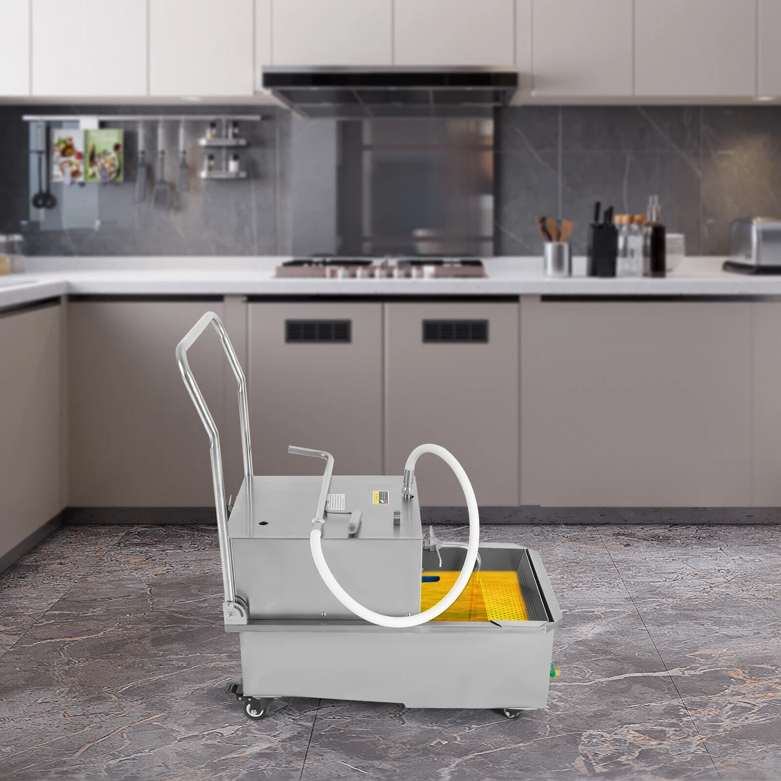 2026 Miumaeov Commercial Fryer Oil Filter Cart Mobile Fryer Filter Machine 55L/14.5 Gal Oil Filter Truck Frying Oil Filtration System for Restaurant