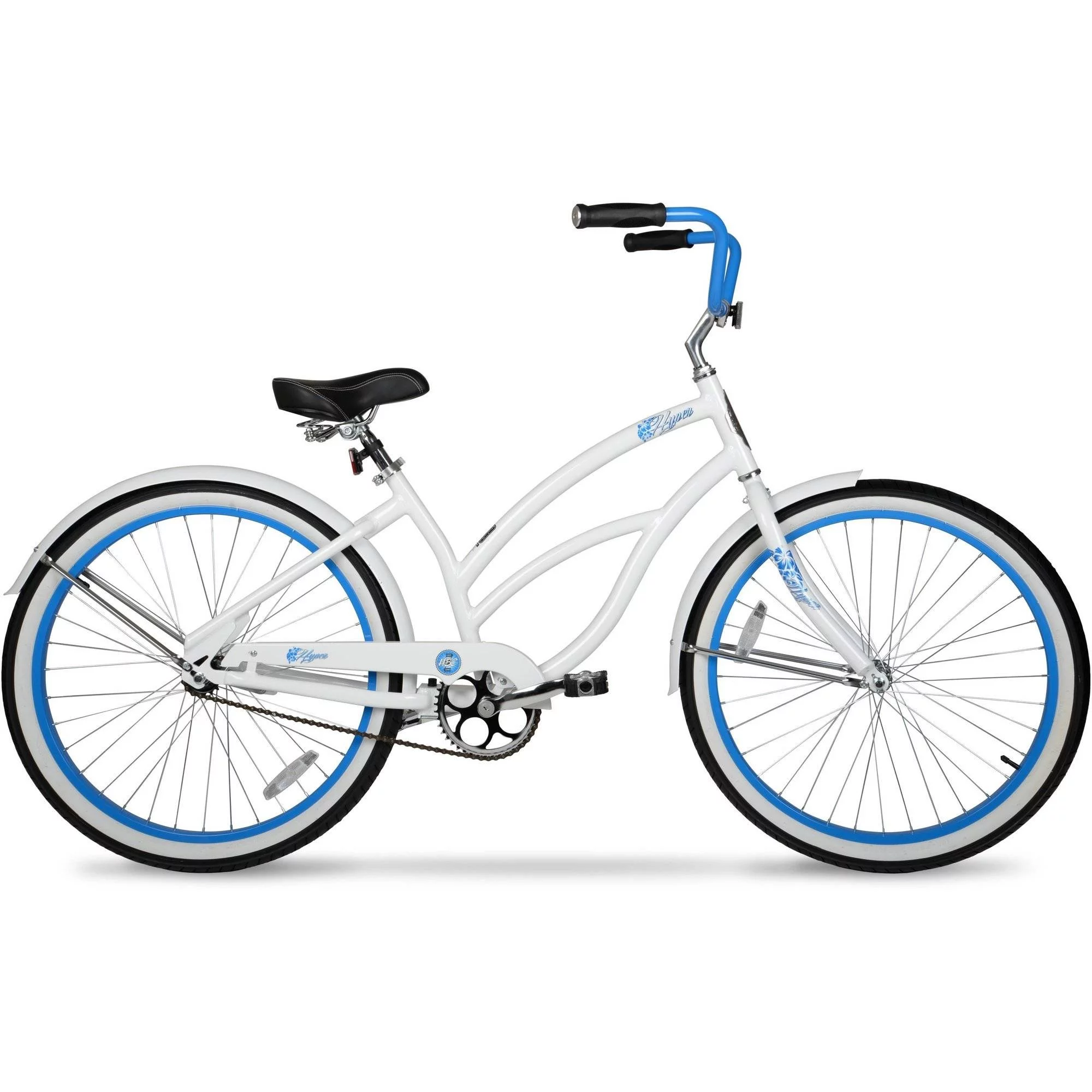 2026 Hyper Bicycle Women's 26 In. Beach Cruiser, White with Blue Rim